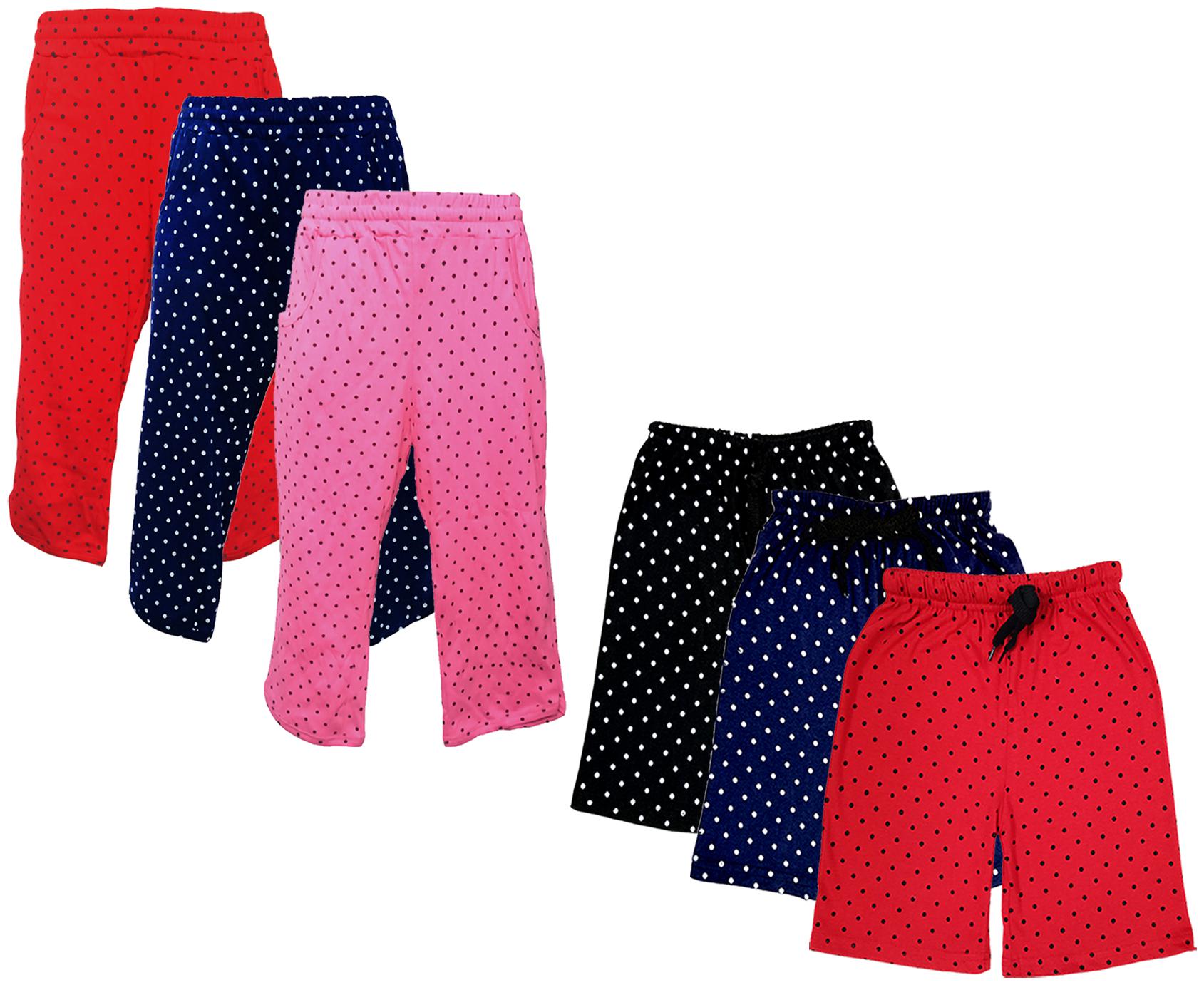 

IndiWeaves Girls Cotton Polka Dots 3 4th Capri and Shorts (Pack of 6) Multi