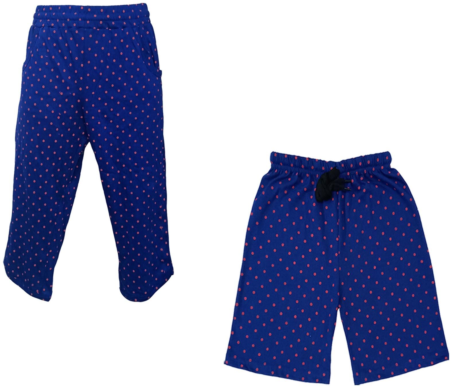 

IndiWeaves Girls Cotton Polka Dots 3 4th Capri and Shorts (Pack of 2) Blue