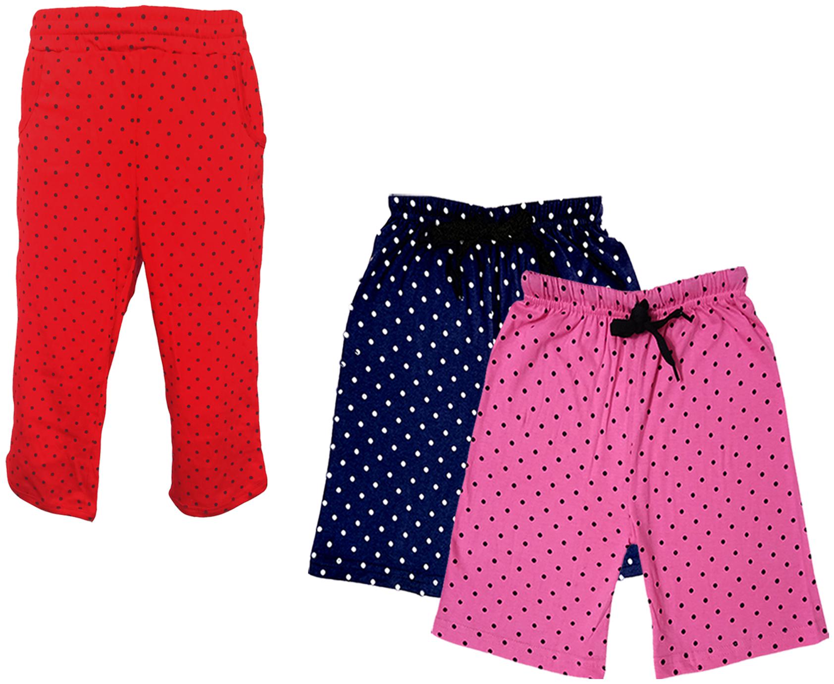 

IndiWeaves Girls Cotton Polka Dots 3 4th Capri and Shorts (Pack of 3) Multi