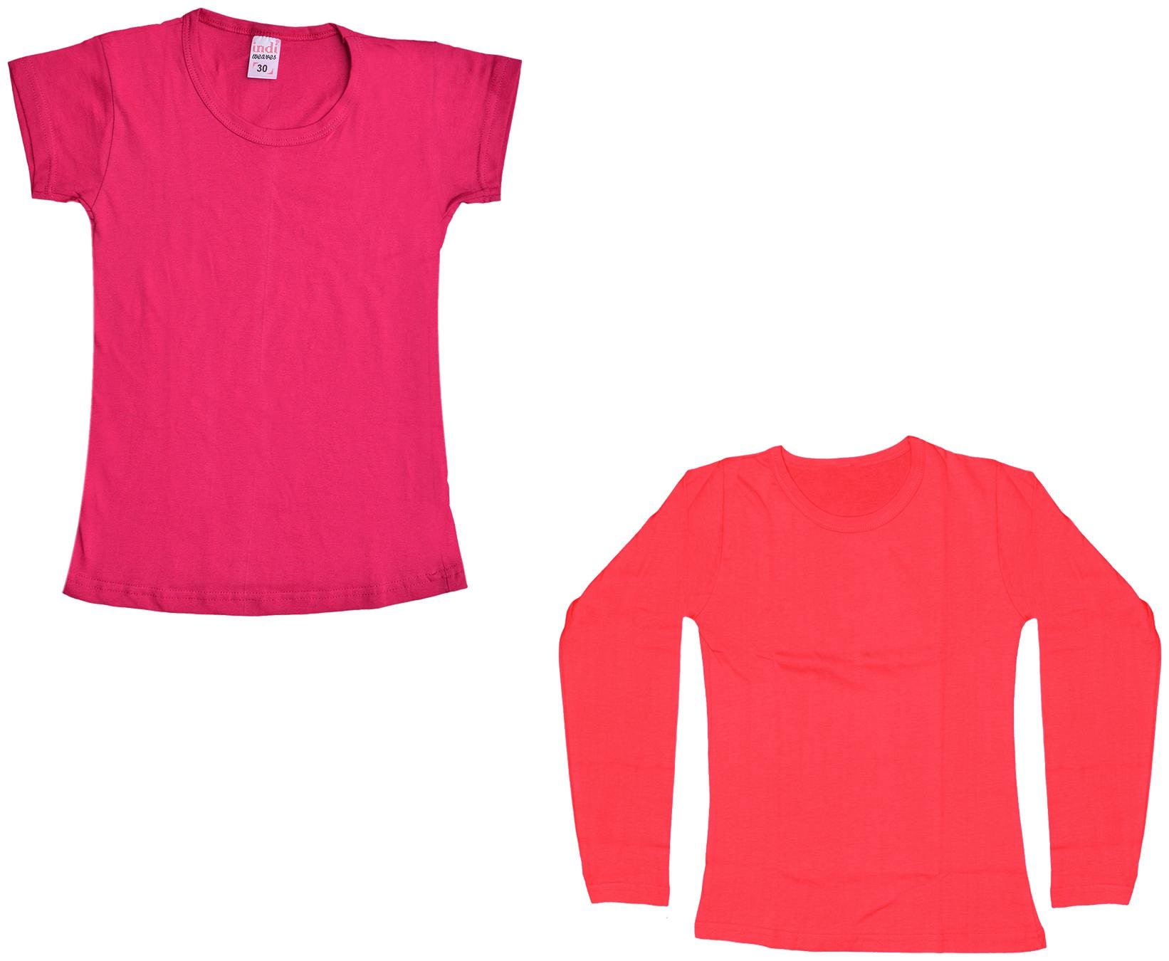 

Indiweaves Girl Cotton Solid T shirt - Red