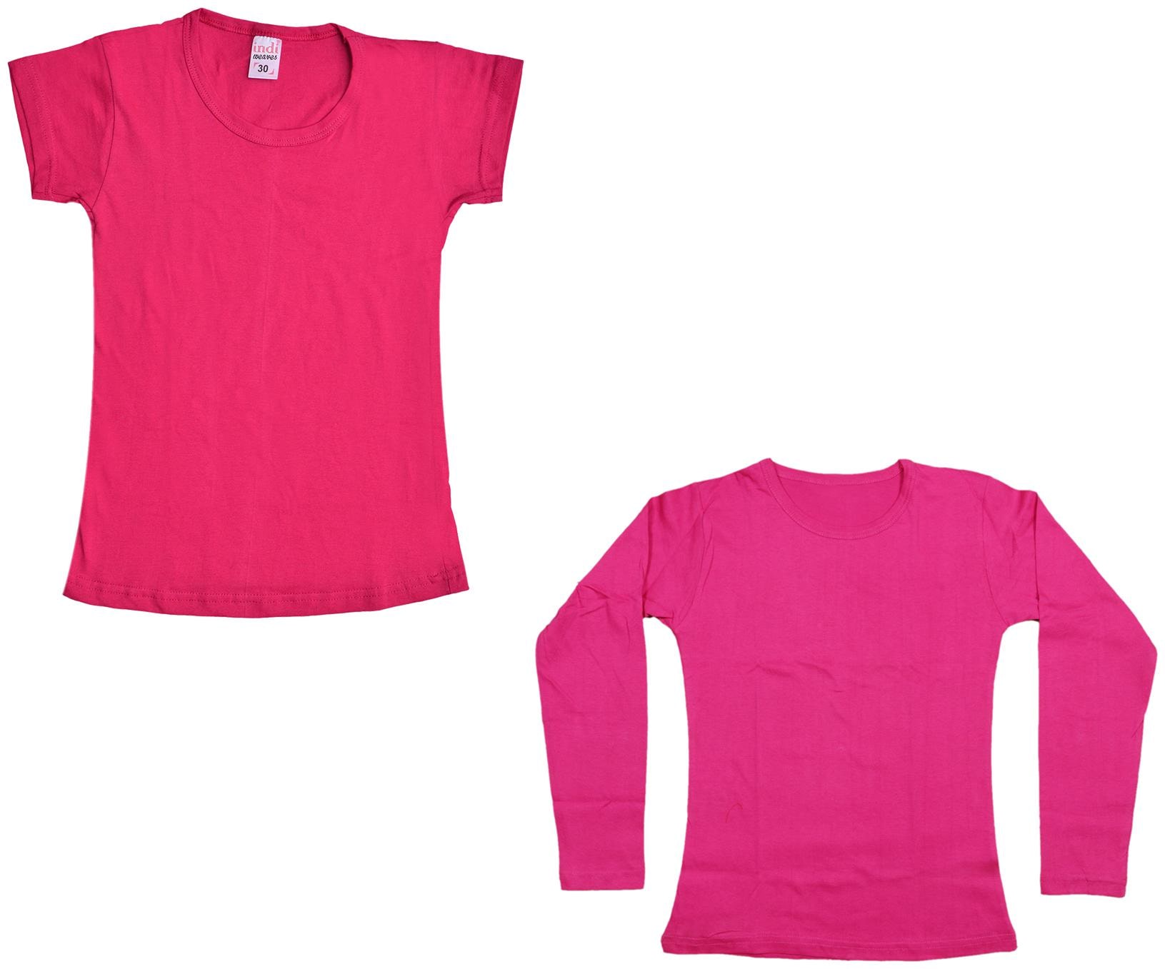 

Indiweaves Girl Cotton Solid T shirt - Pink
