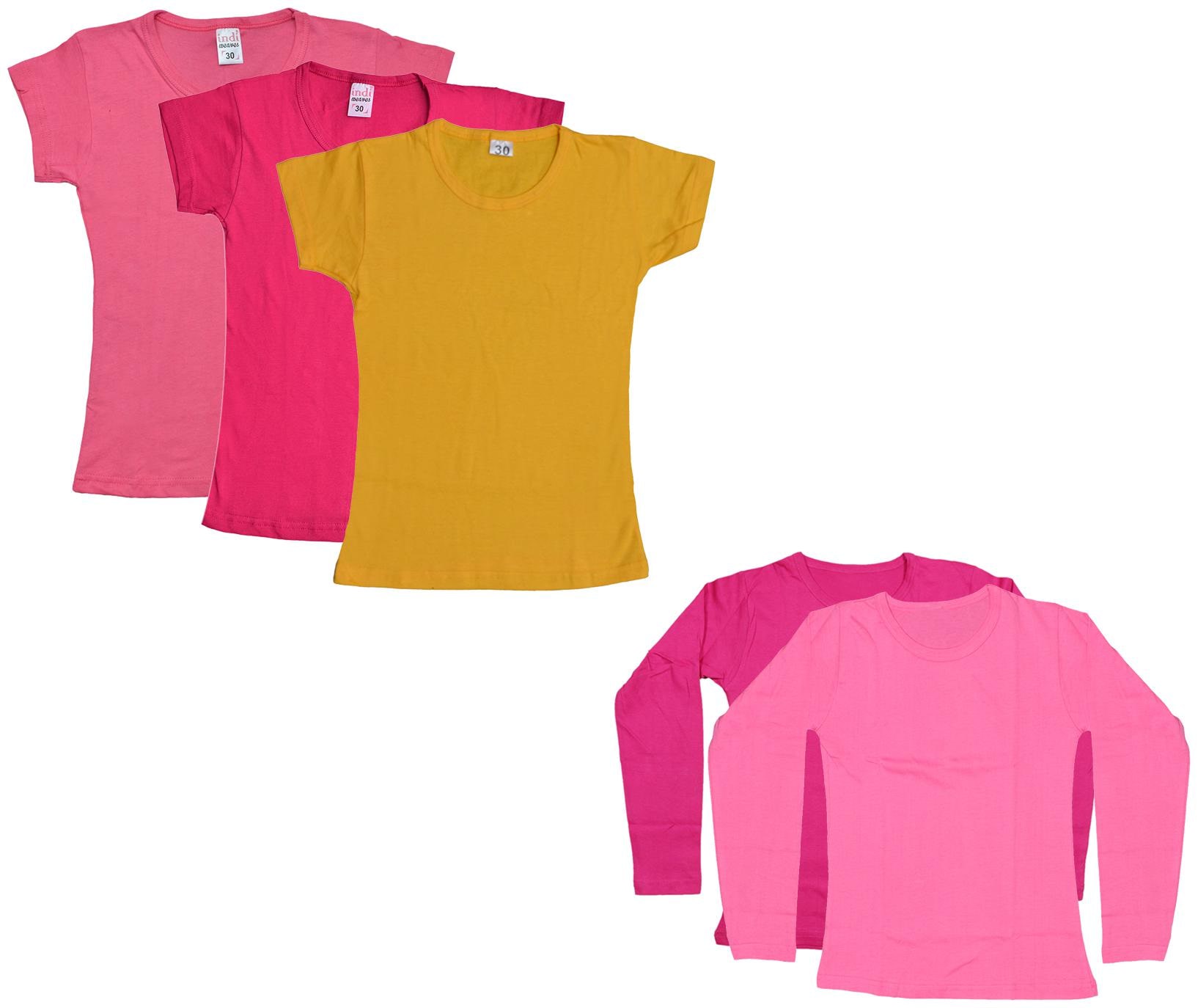 

Indiweaves Girl Cotton Solid T shirt - Multi