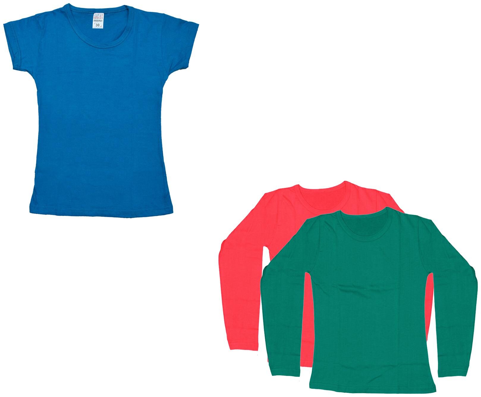 

Indiweaves Girl Cotton Solid T shirt - Multi