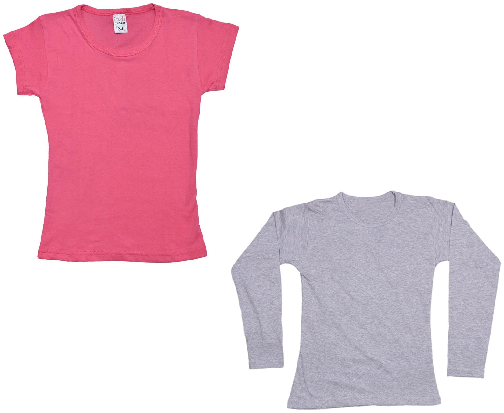 

Indiweaves Girl Cotton Solid T shirt - Multi