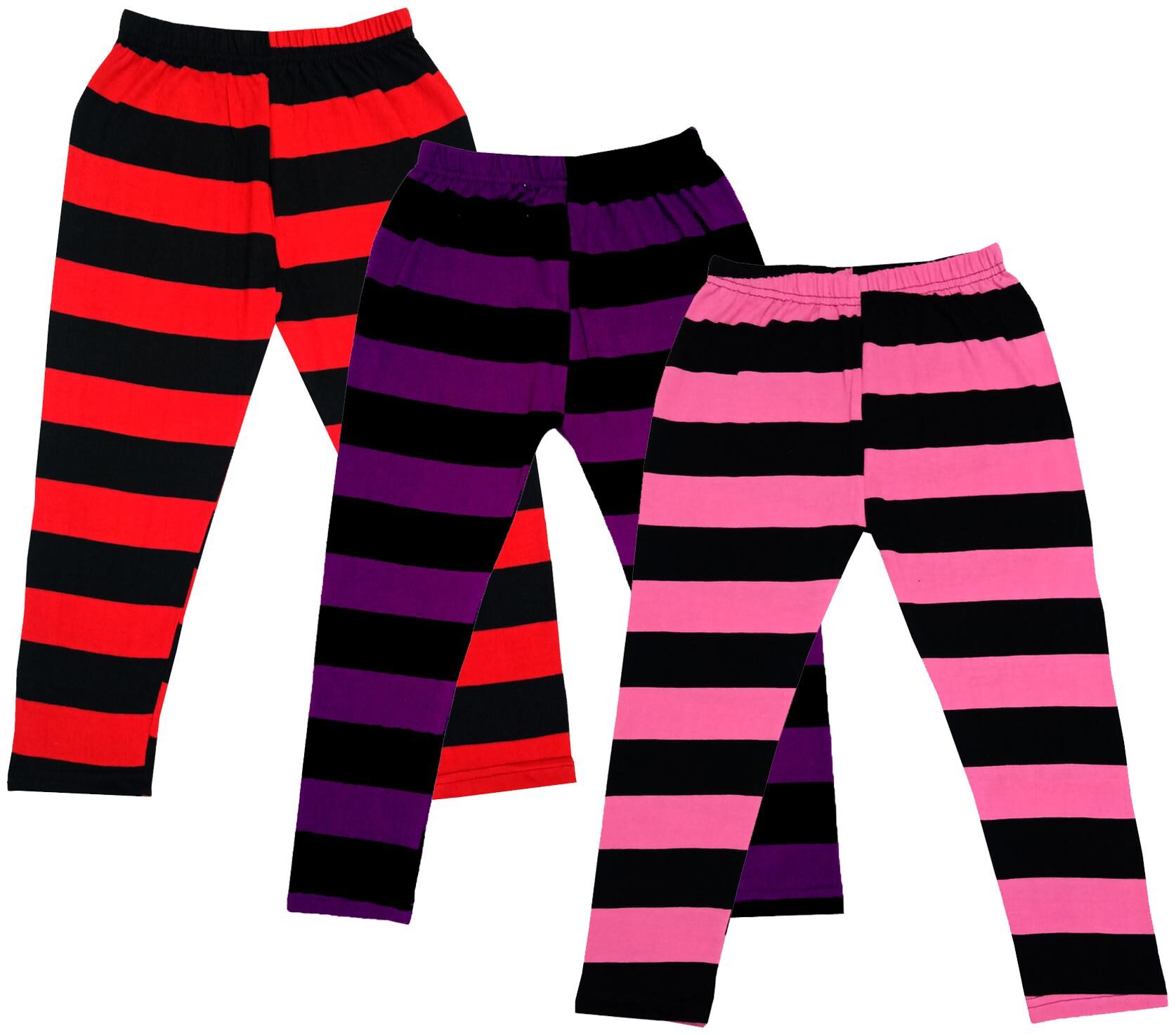 

IndiWeaves Girls Cotton Striped Capri 3 4th Leggings (Pack of 3) Multi