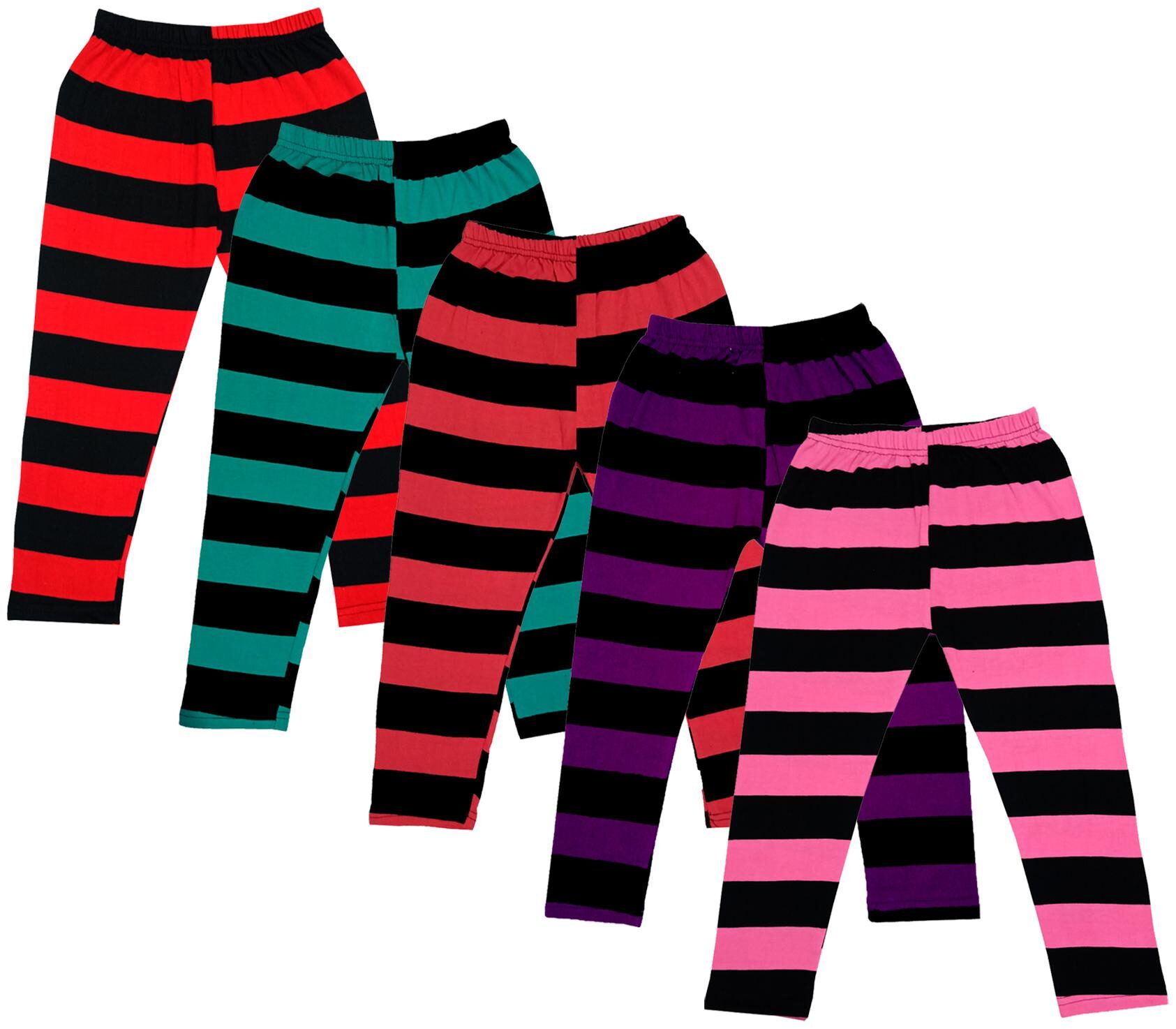

IndiWeaves Girls Cotton Striped Capri 3 4th Leggings (Pack of 5) Multi