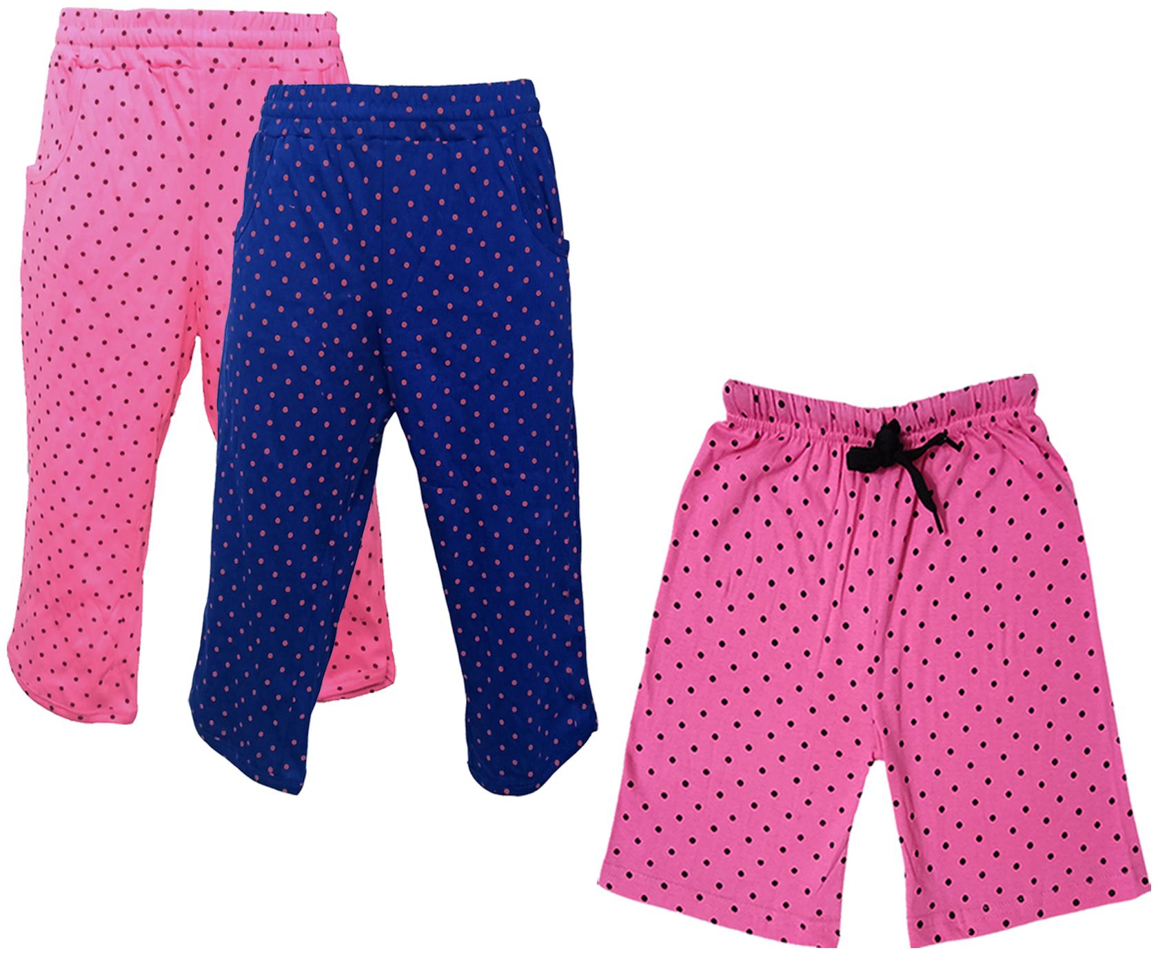 

IndiWeaves Girls Cotton Polka Dots 3 4th Capri and Shorts (Pack of 3) Multi