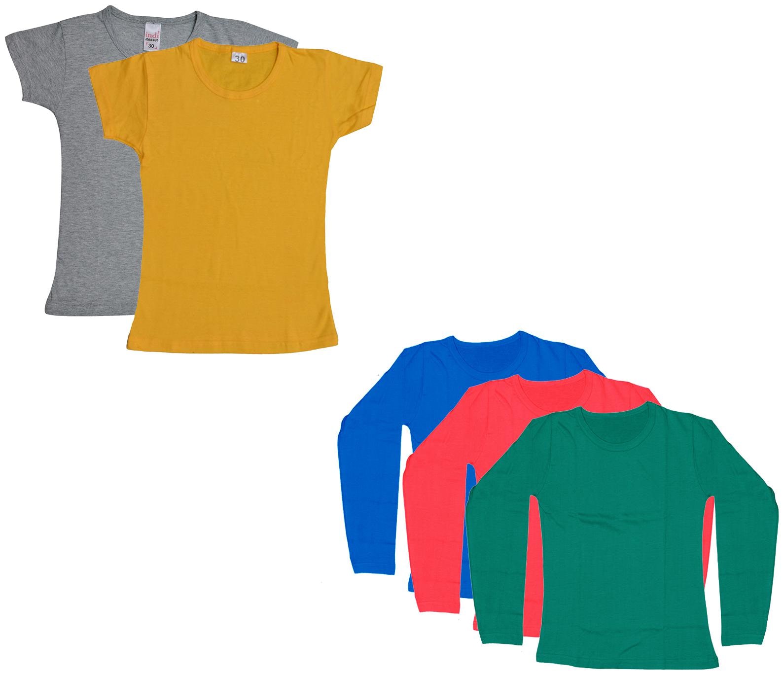 

Indiweaves Girl Cotton Solid T shirt - Multi