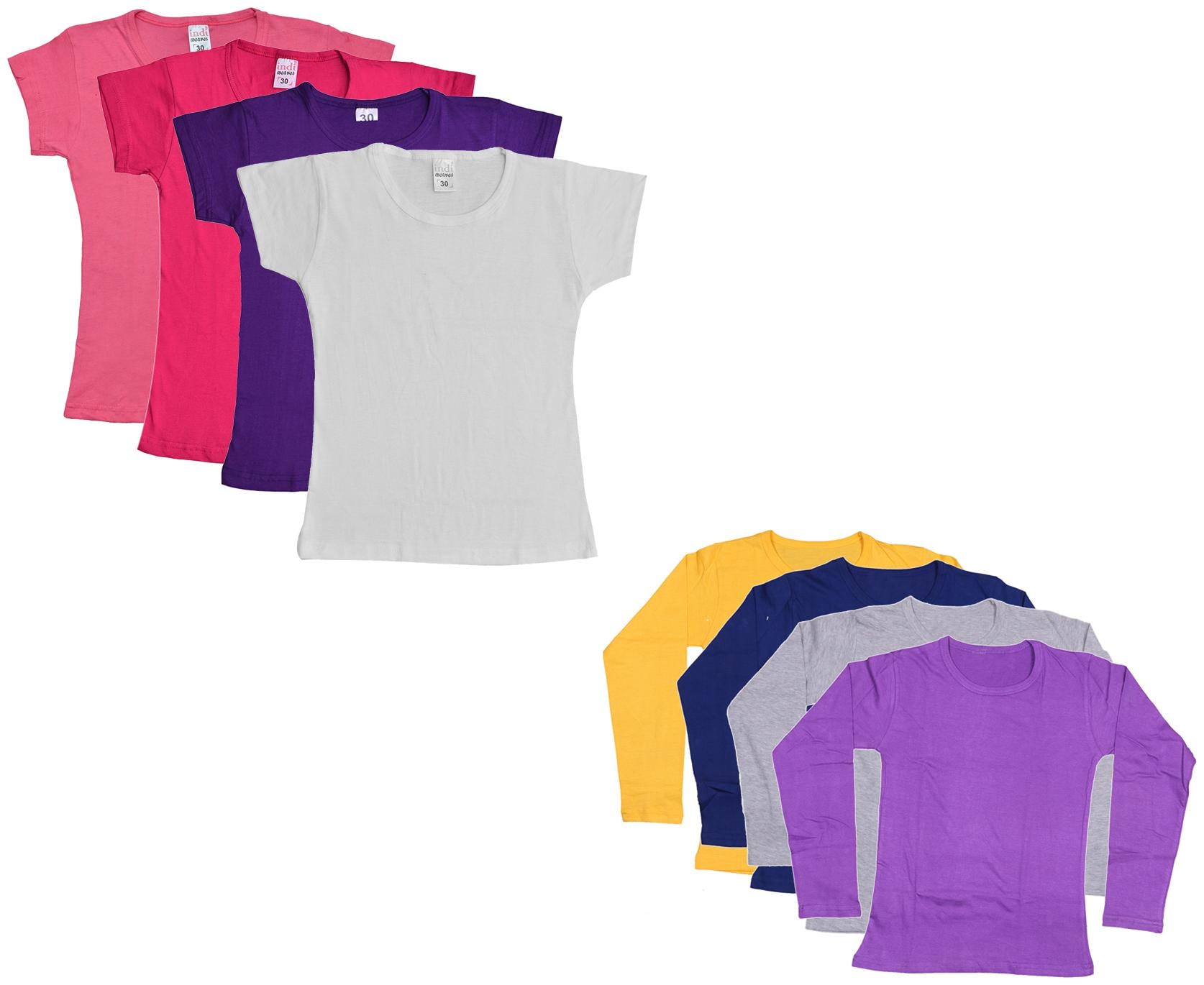 

Indiweaves Girl Cotton Solid T shirt - Multi