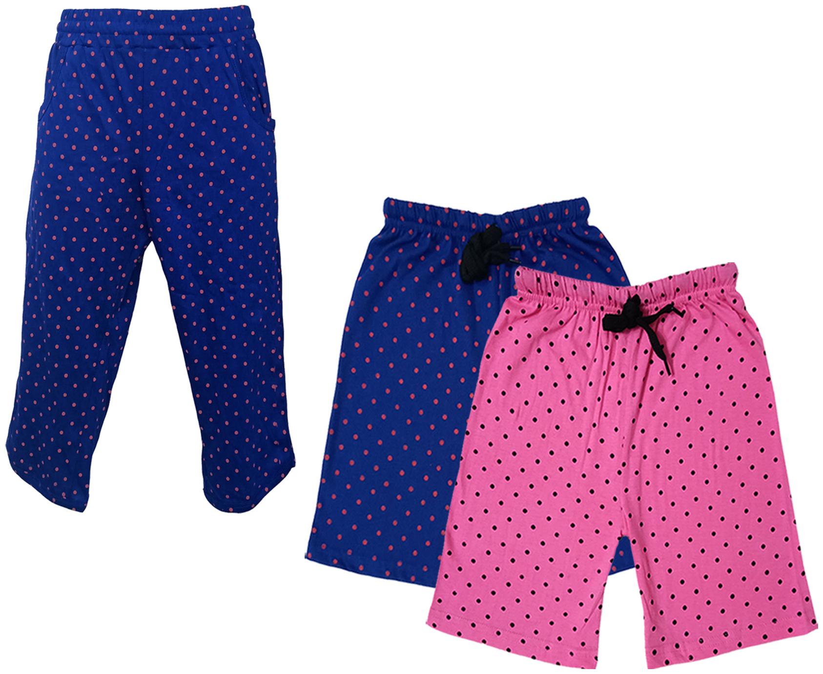 

IndiWeaves Girls Cotton Polka Dots 3 4th Capri and Shorts (Pack of 3) Multi