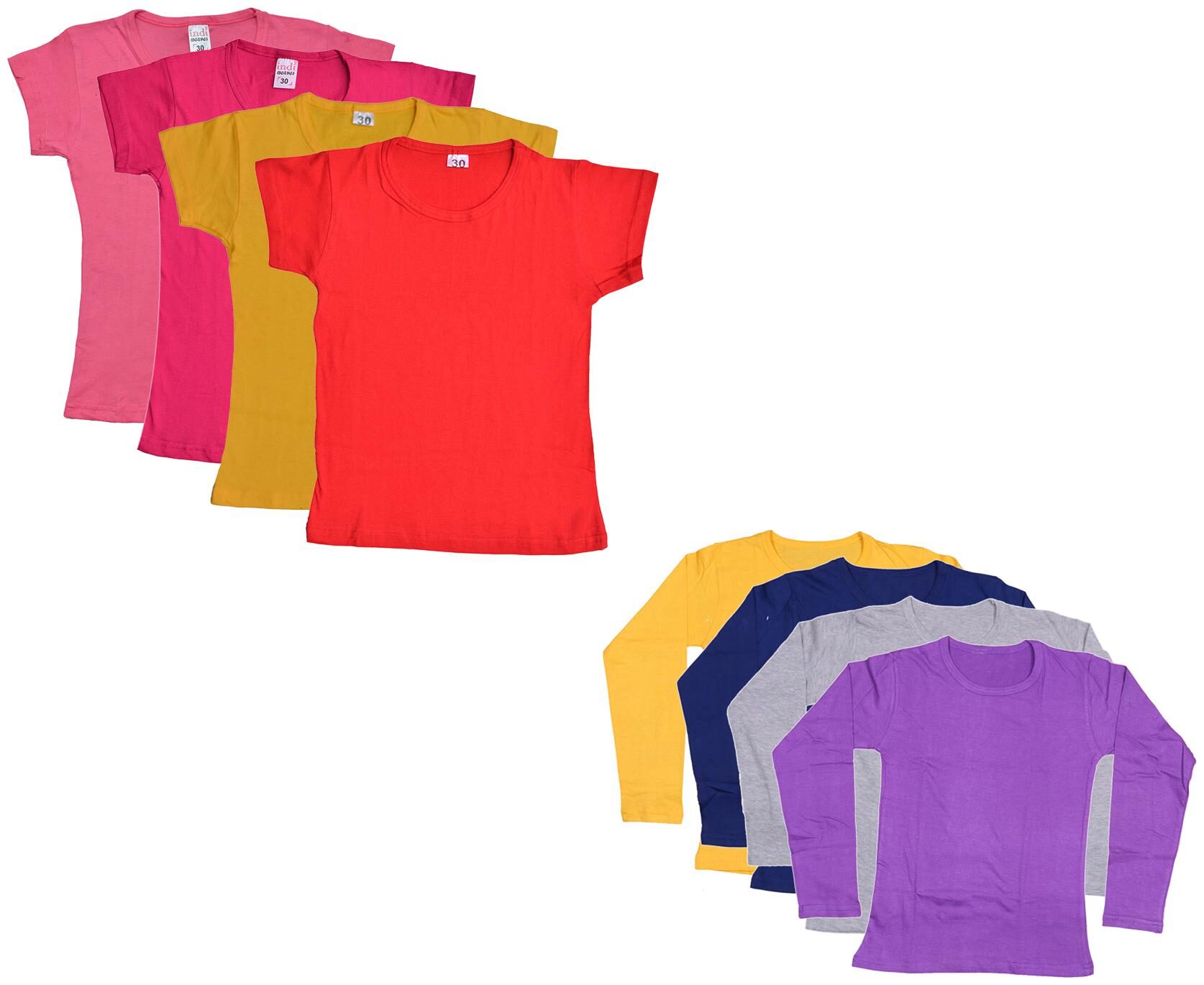 

Indiweaves Girl Cotton Solid T shirt - Multi