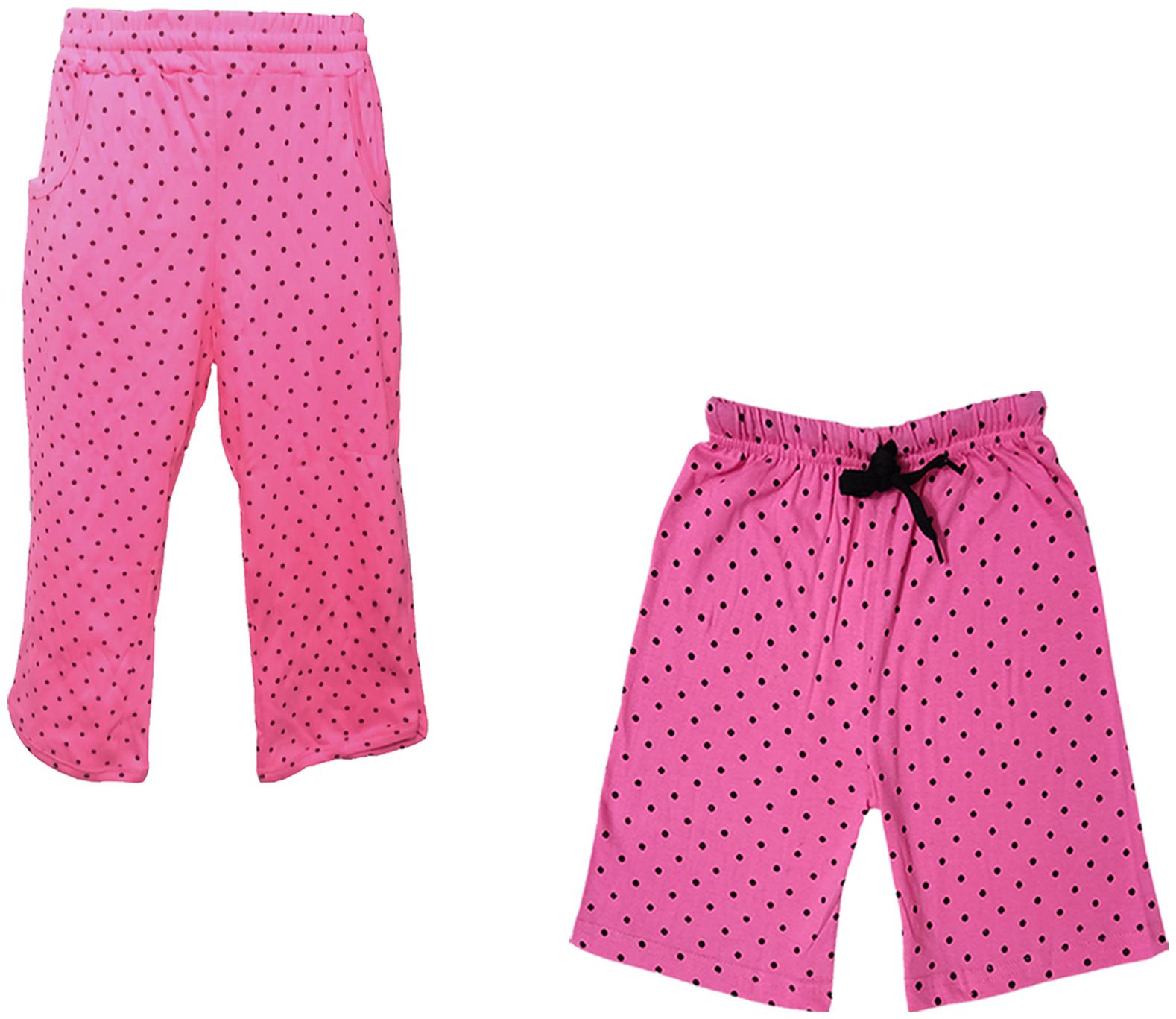 

IndiWeaves Girls Cotton Polka Dots 3 4th Capri and Shorts (Pack of 2) Pink
