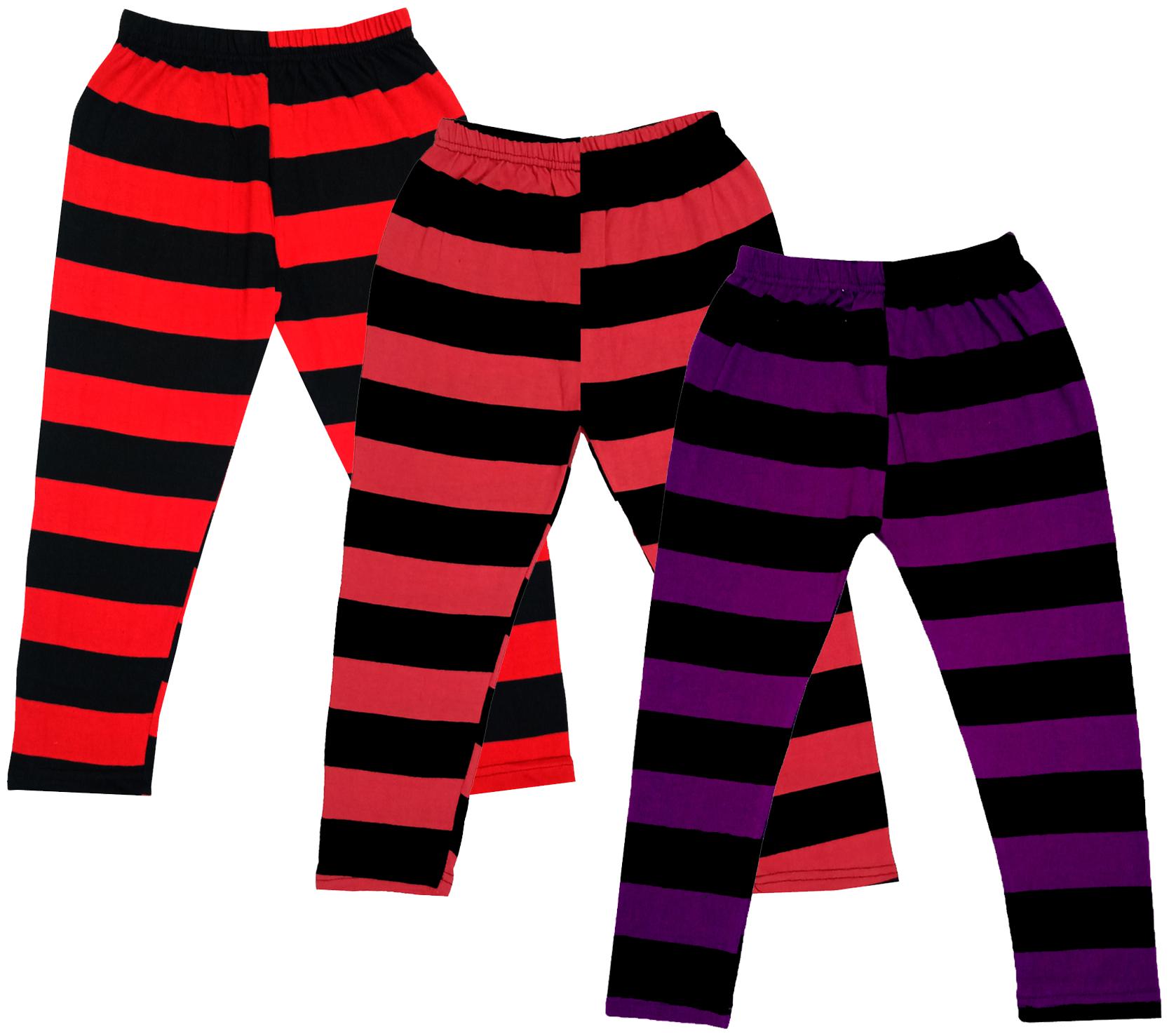 

IndiWeaves Girls Cotton Striped Capri 3 4th Leggings (Pack of 3) Multi