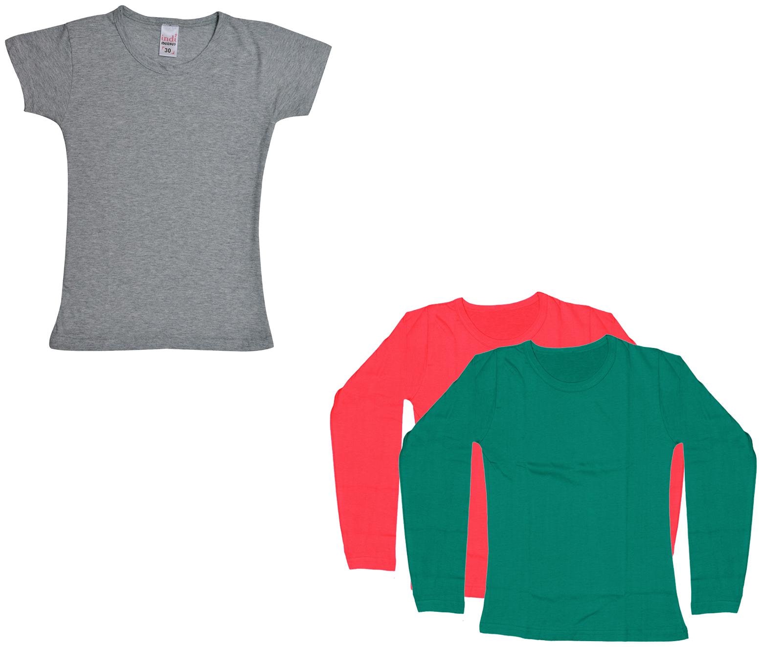 

Indiweaves Girl Cotton Solid T shirt - Multi