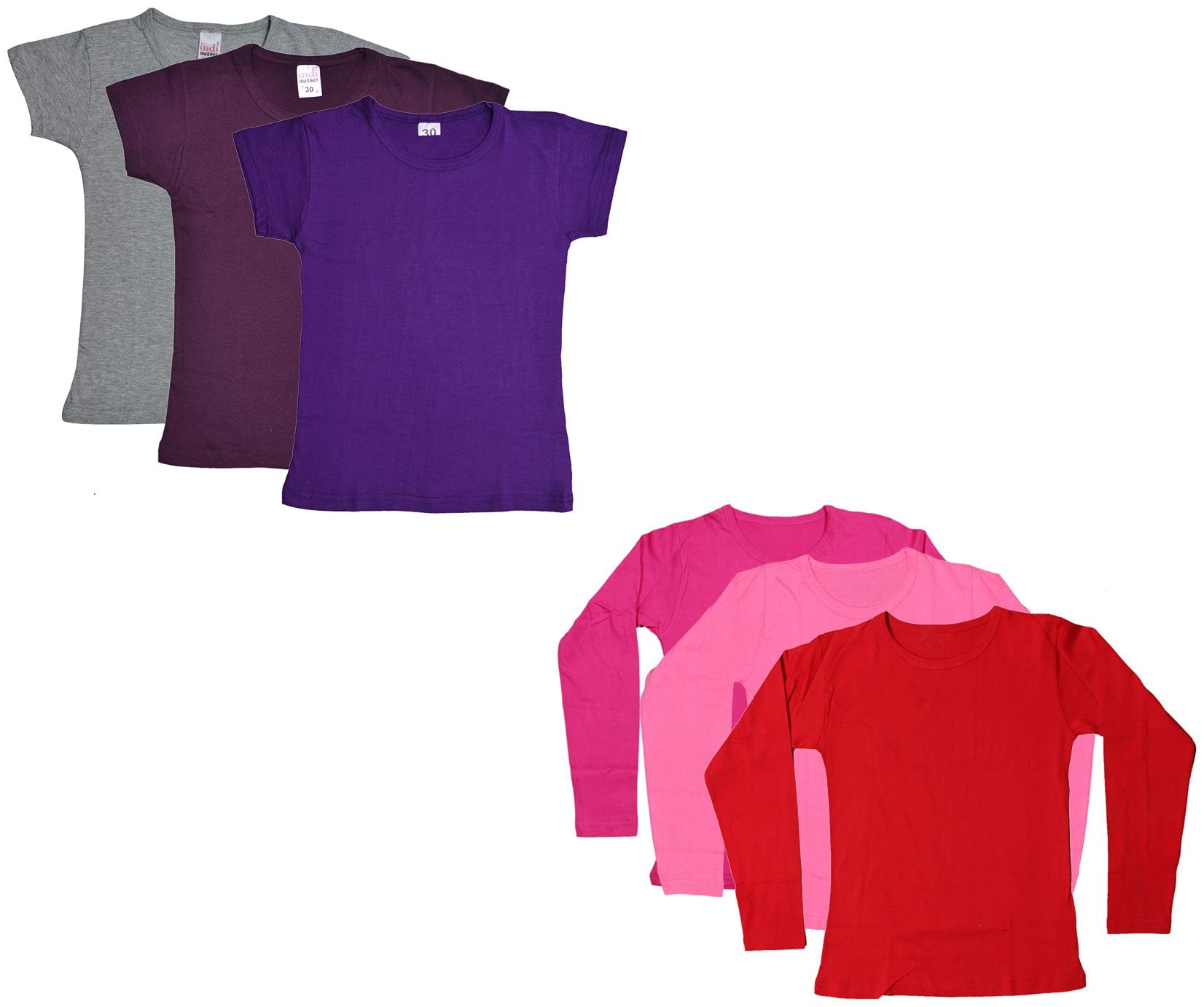 

Indiweaves Girl Cotton Solid T shirt - Multi