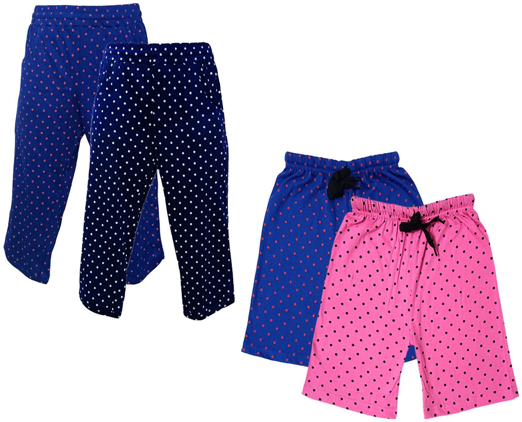 

IndiWeaves Girls Cotton Polka Dots 3 4th Capri and Shorts (Pack of 4) Multi
