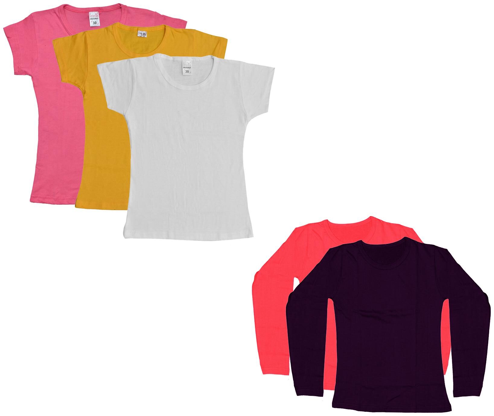 

Indiweaves Girl Cotton Solid T shirt - Multi