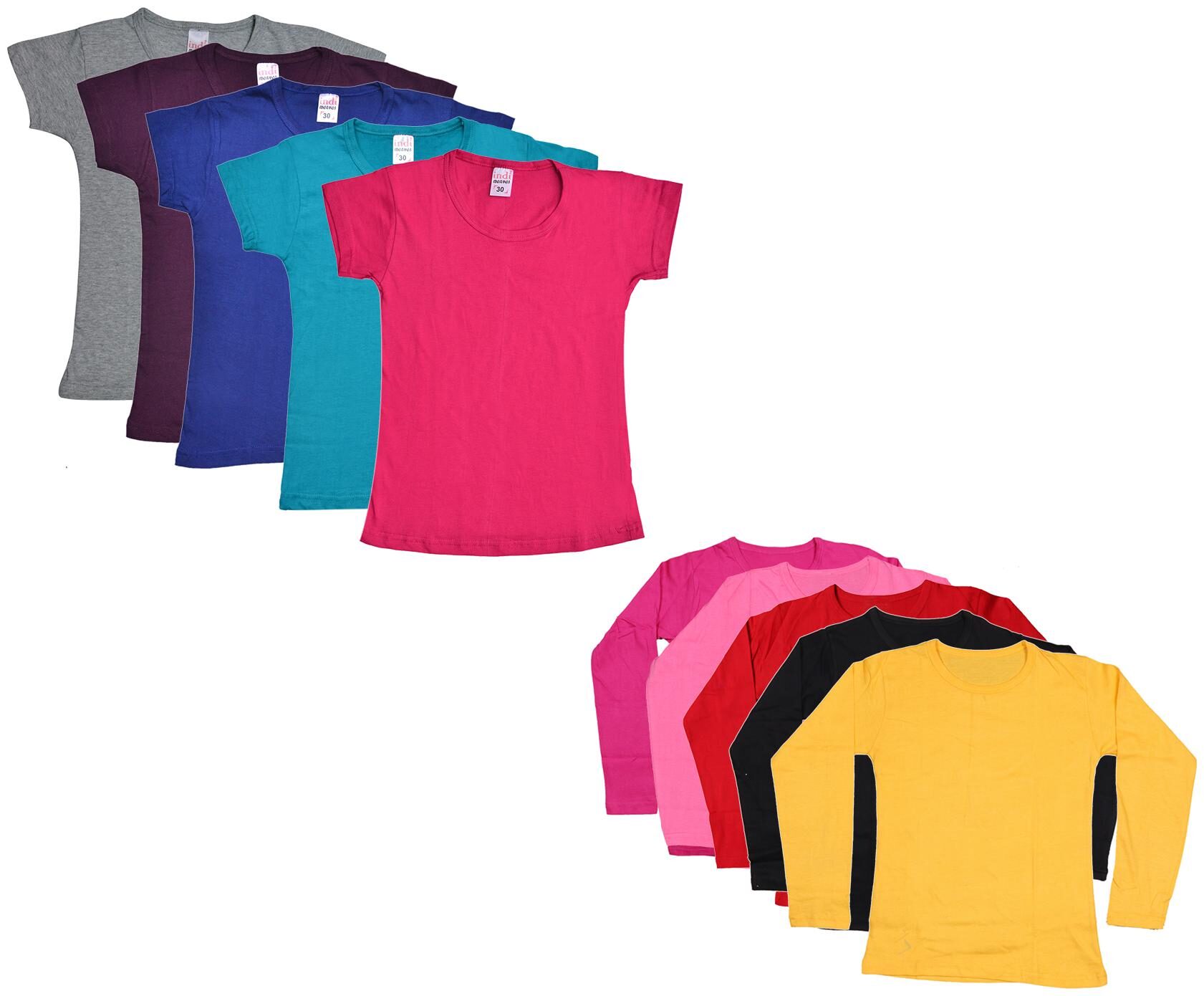

Indiweaves Girl Cotton Solid T shirt - Multi