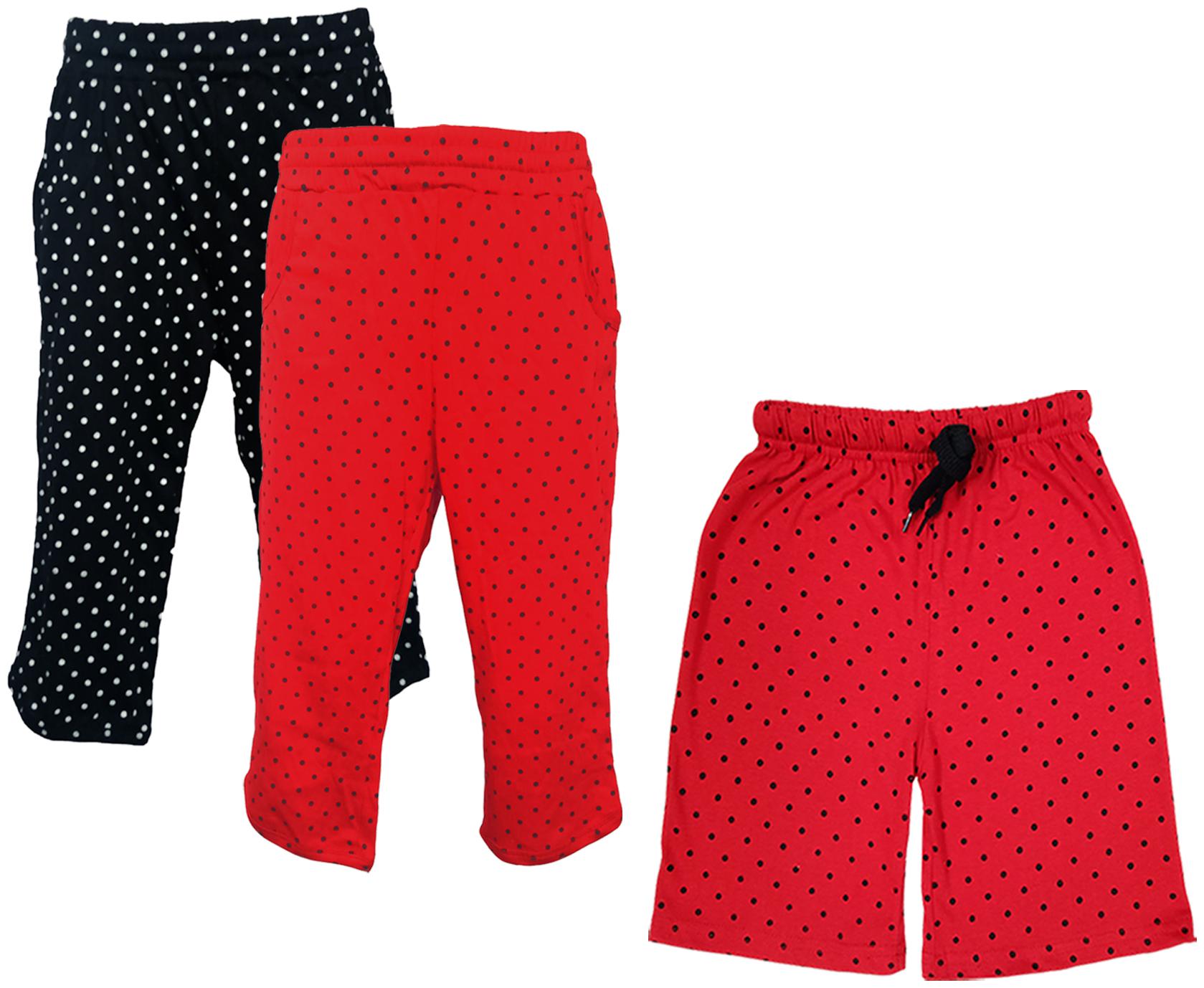 

IndiWeaves Girls Cotton Polka Dots 3 4th Capri and Shorts (Pack of 3) Multi