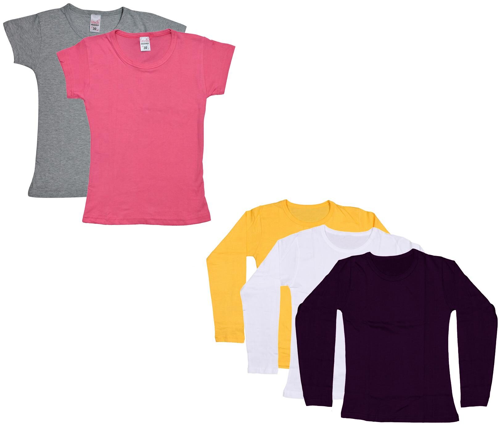 

Indiweaves Girl Cotton Solid T shirt - Multi