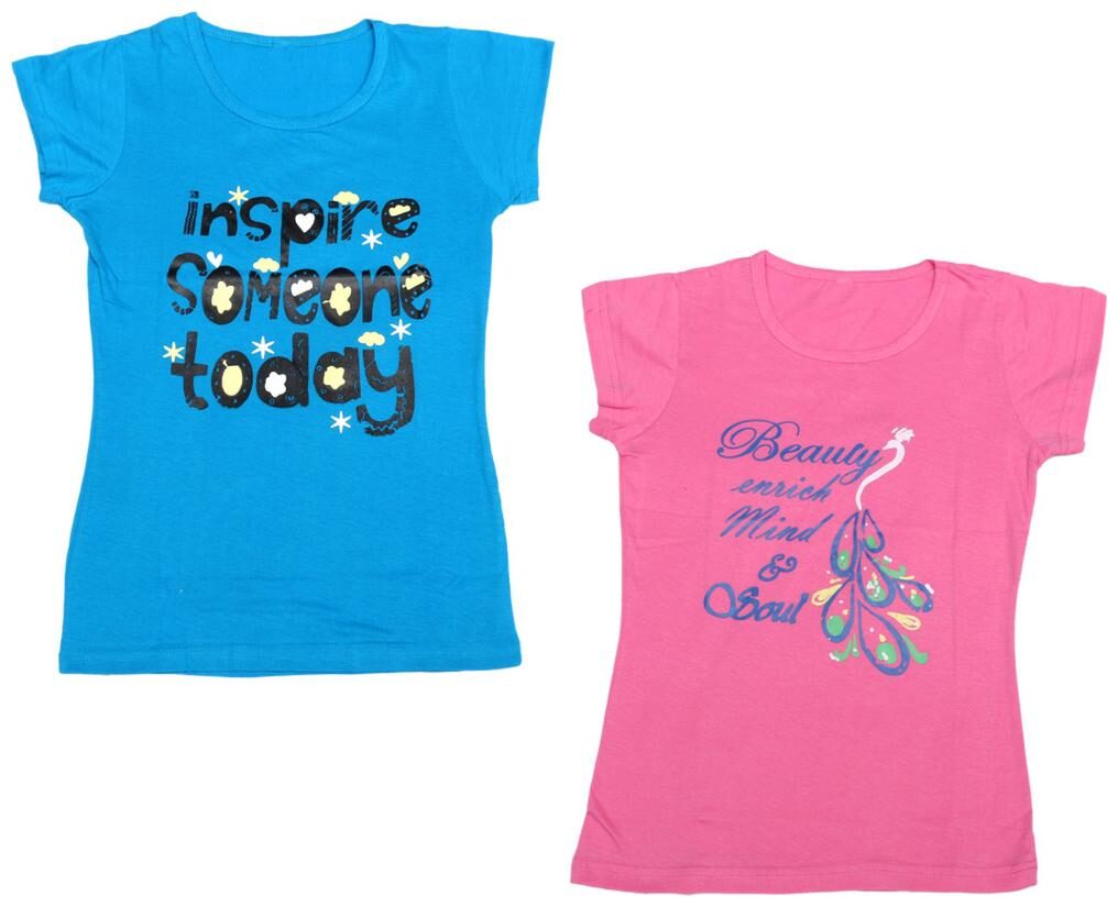 

Indiweaves Girl Cotton Printed T shirt - Blue