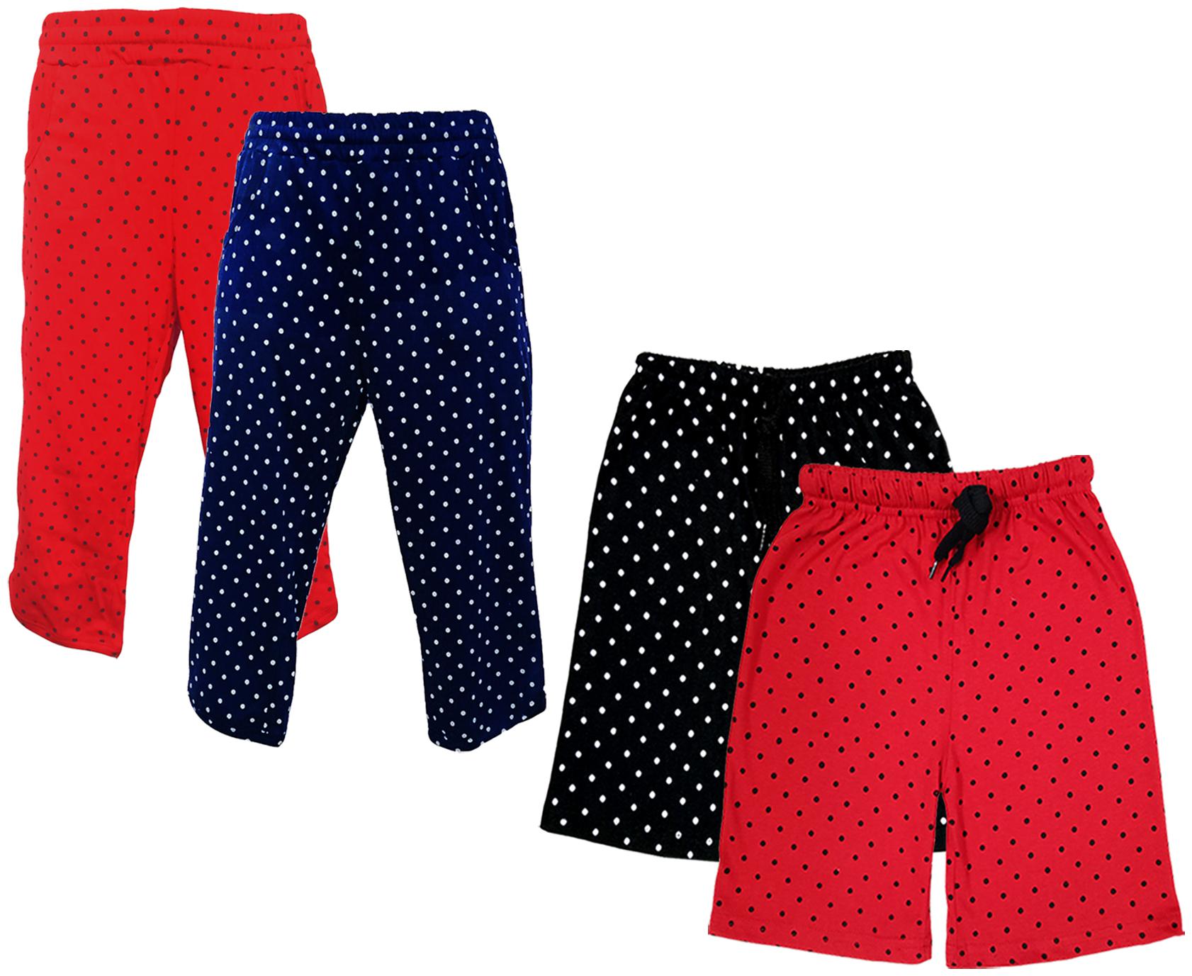 

IndiWeaves Girls Cotton Polka Dots 3 4th Capri and Shorts (Pack of 4) Multi