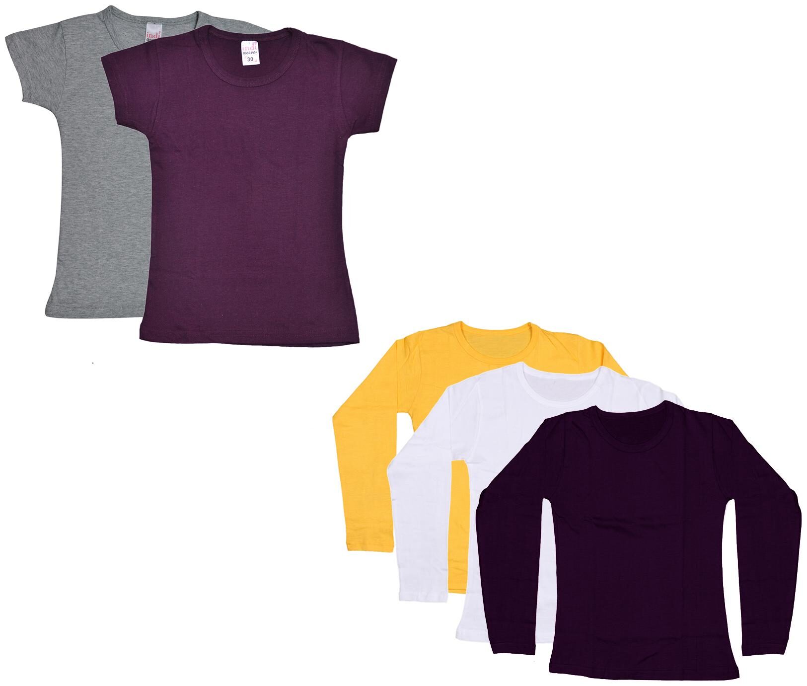 

Indiweaves Girl Cotton Solid T shirt - Multi