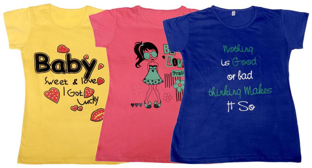 

Indiweaves Girl Cotton Printed T shirt - Blue