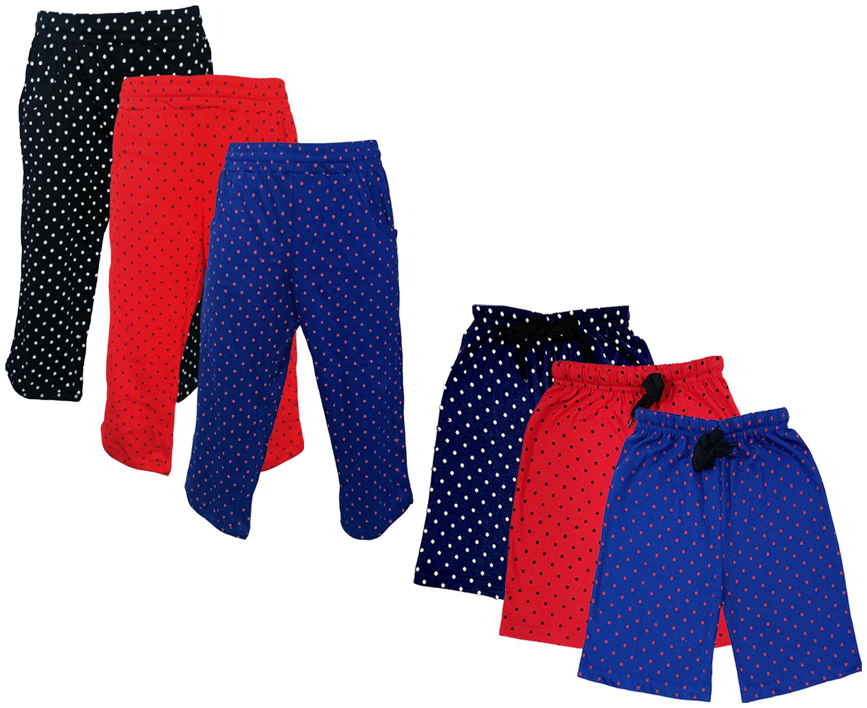 

IndiWeaves Girls Cotton Polka Dots 3 4th Capri and Shorts (Pack of 6) Multi