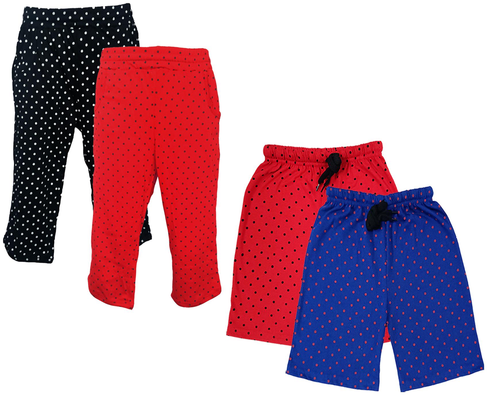 

IndiWeaves Girls Cotton Polka Dots 3 4th Capri and Shorts (Pack of 4) Multi