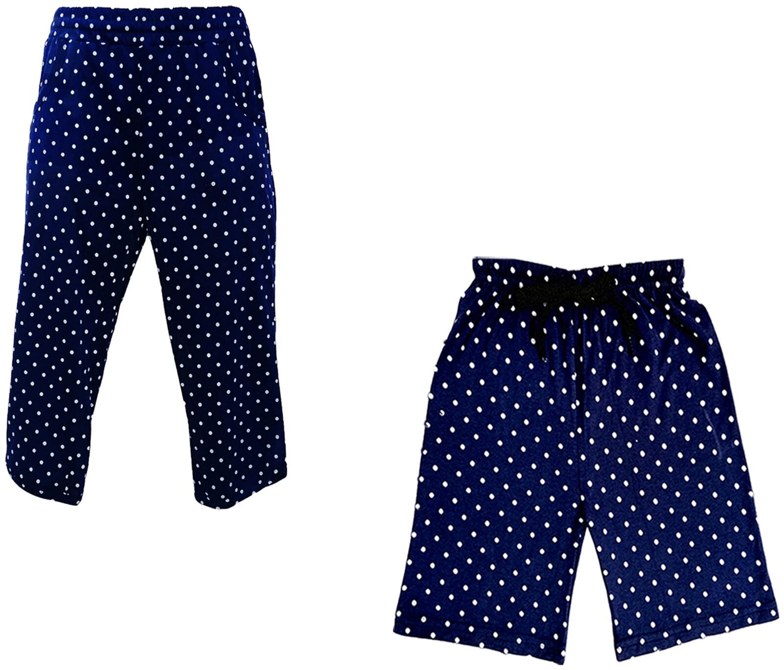 

IndiWeaves Girls Cotton Polka Dots 3 4th Capri and Shorts (Pack of 2) Blue