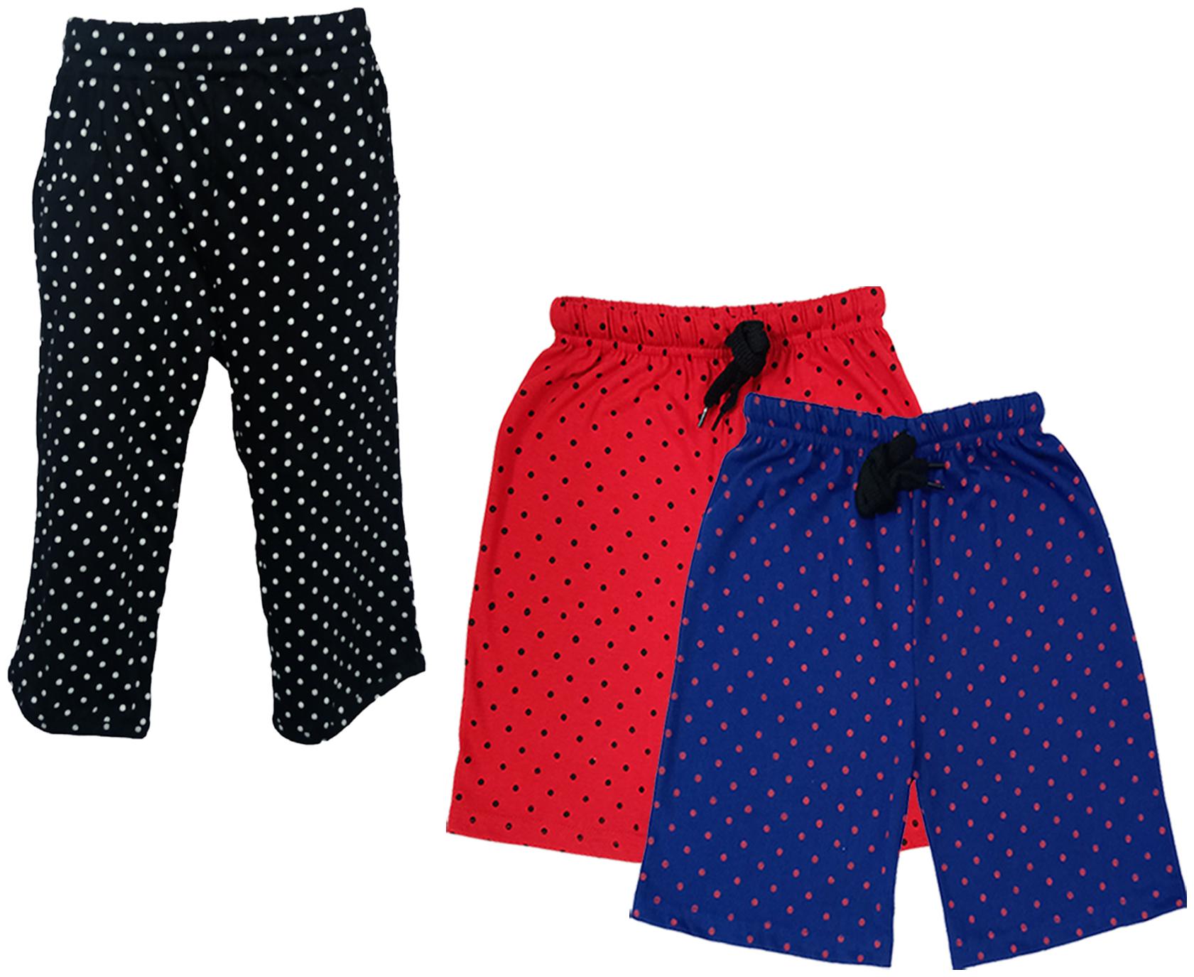 

IndiWeaves Girls Cotton Polka Dots 3 4th Capri and Shorts (Pack of 3) Multi