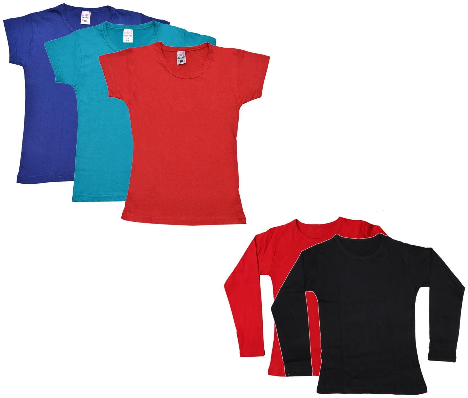 

Indiweaves Girl Cotton Solid T shirt - Multi