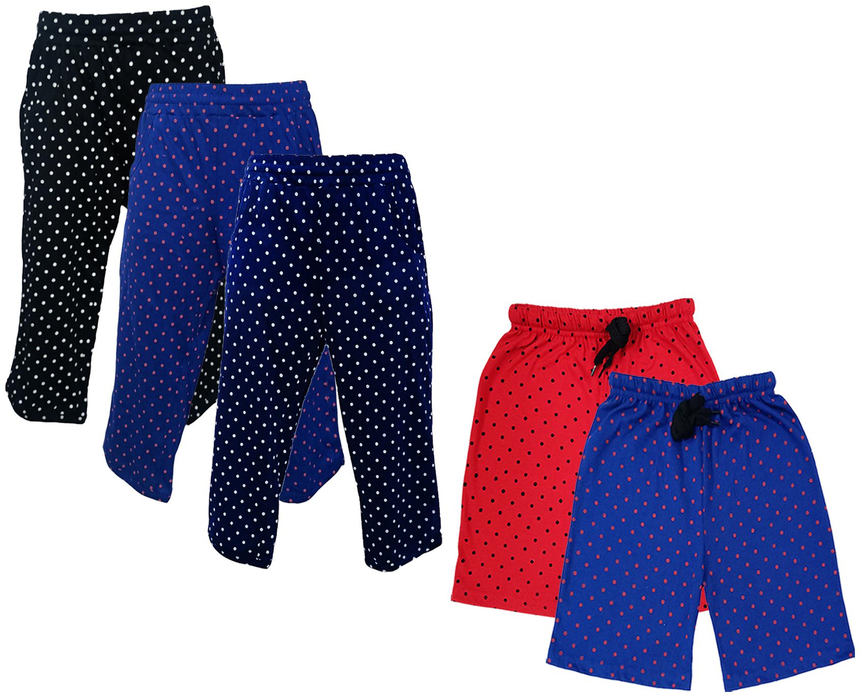 

IndiWeaves Girls Cotton Polka Dots 3 4th Capri and Shorts (Pack of 5) Multi