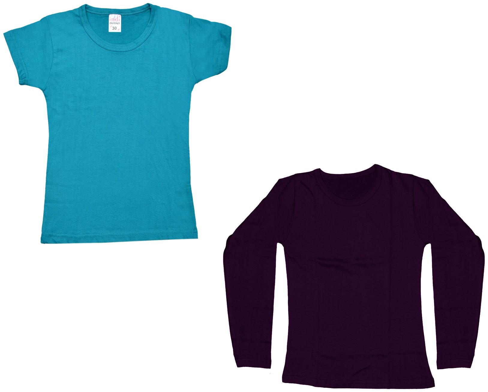 

Indiweaves Girl Cotton Solid T shirt - Blue