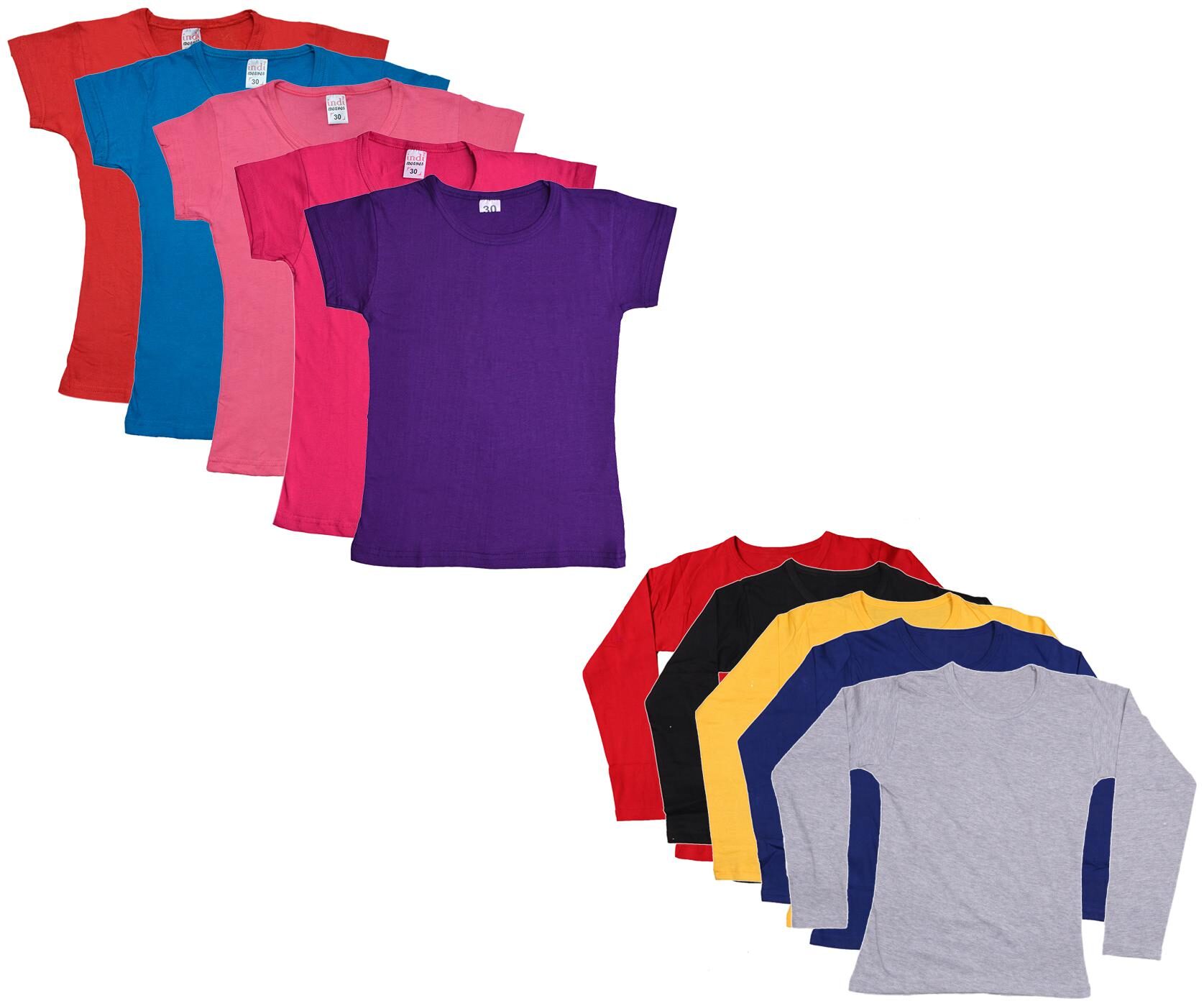 

Indiweaves Girl Cotton Solid T shirt - Multi