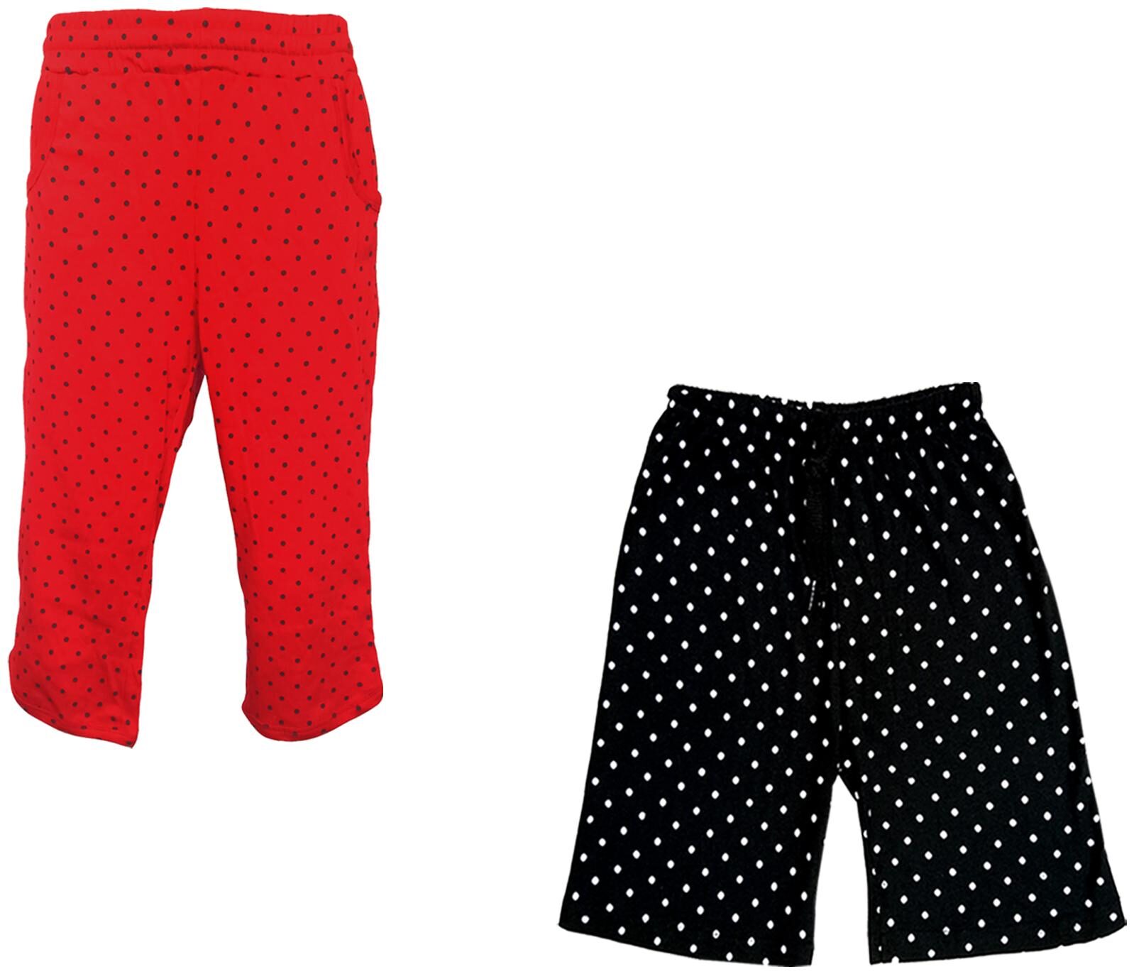 

IndiWeaves Girls Cotton Polka Dots 3 4th Capri and Shorts (Pack of 2) Red Black