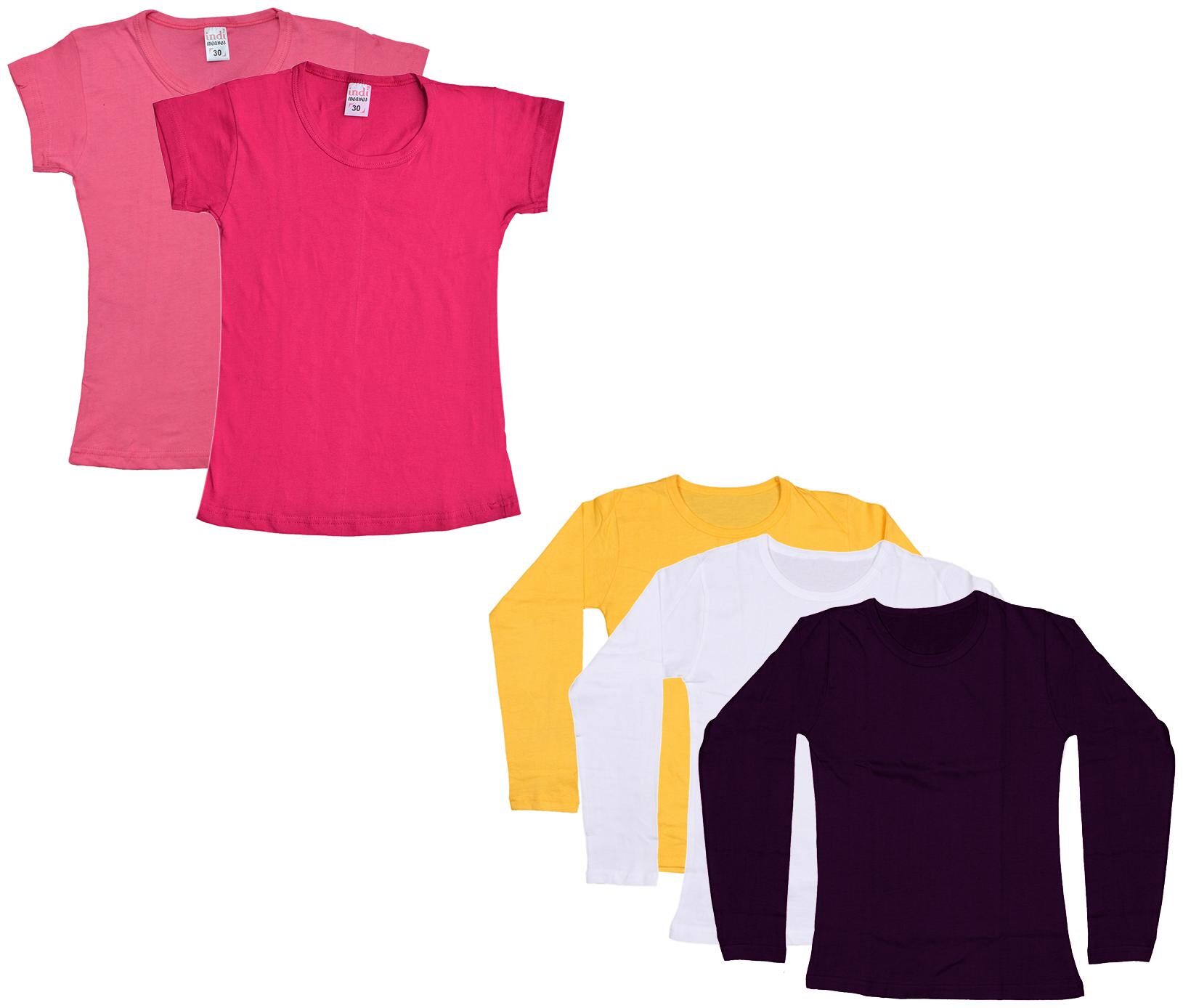 

Indiweaves Girl Cotton Solid T shirt - Multi