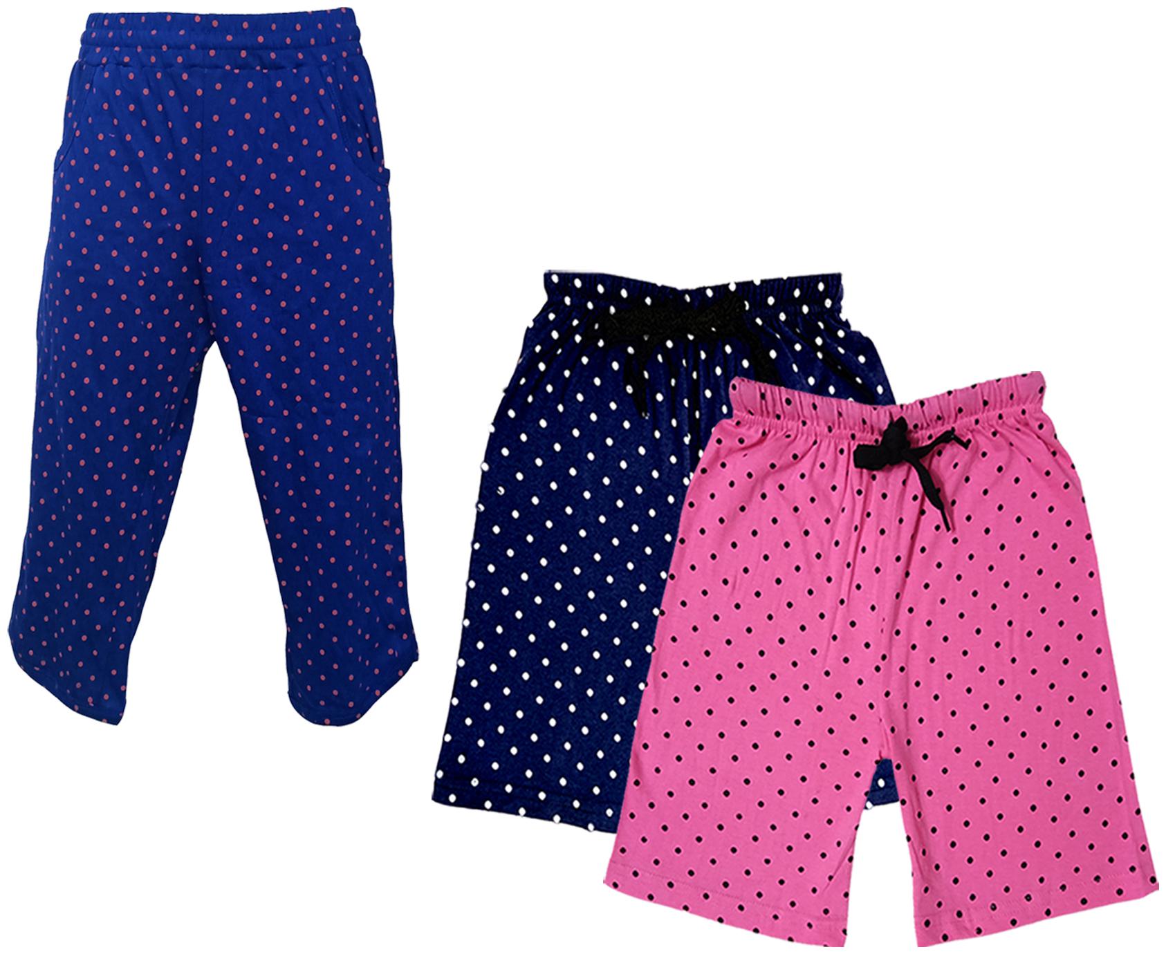 

IndiWeaves Girls Cotton Polka Dots 3 4th Capri and Shorts (Pack of 3) Multi