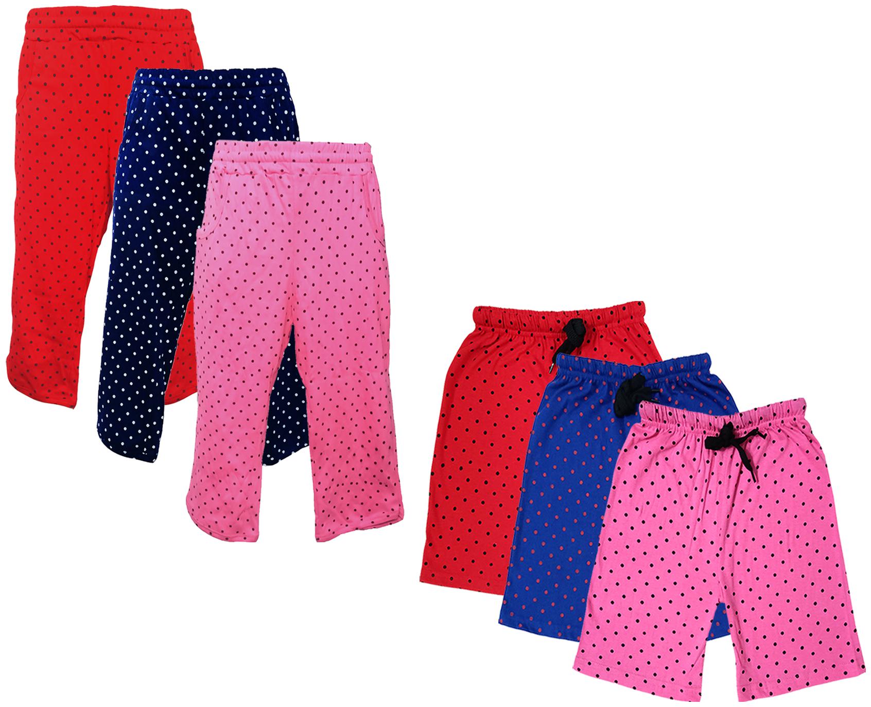 

IndiWeaves Girls Cotton Polka Dots 3 4th Capri and Shorts (Pack of 6) Multi