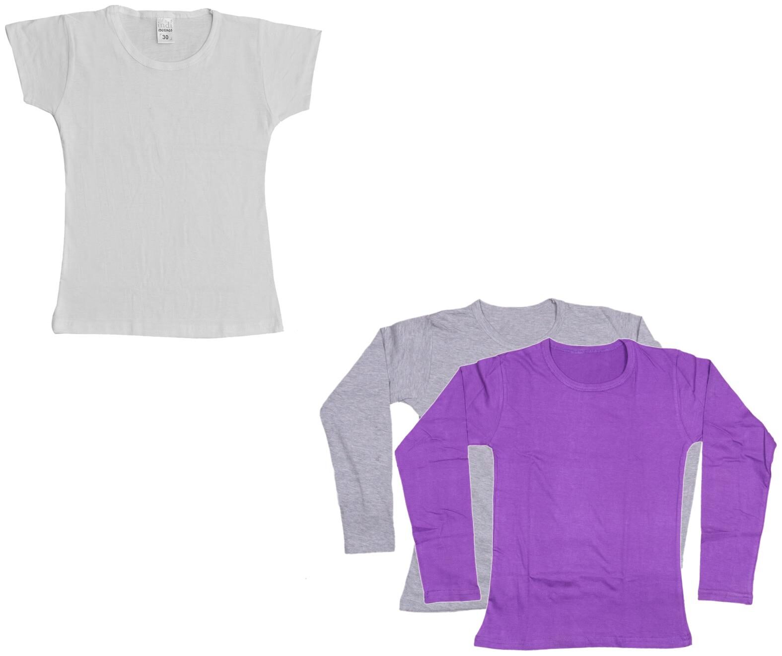 

Indiweaves Girl Cotton Solid T shirt - Multi
