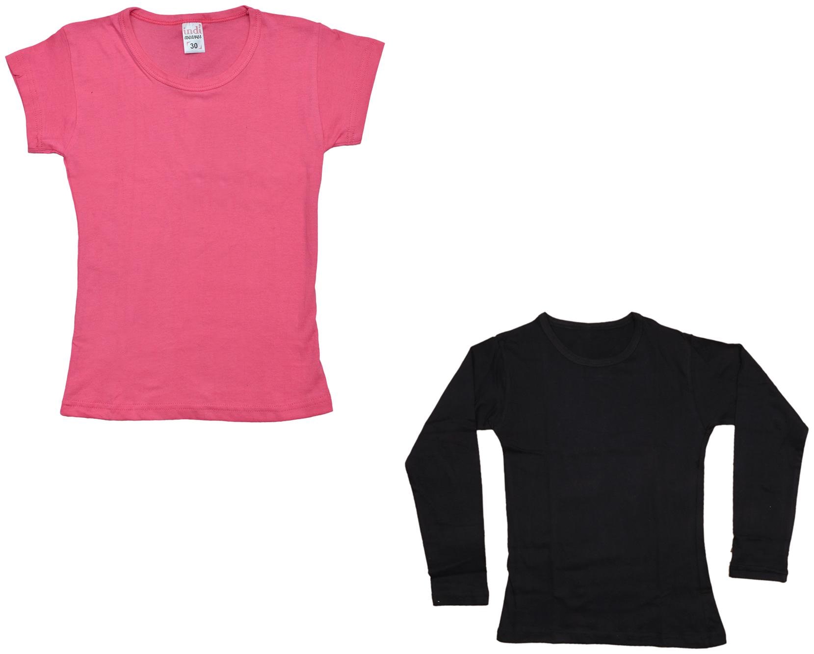 

Indiweaves Girl Cotton Solid T shirt - Multi