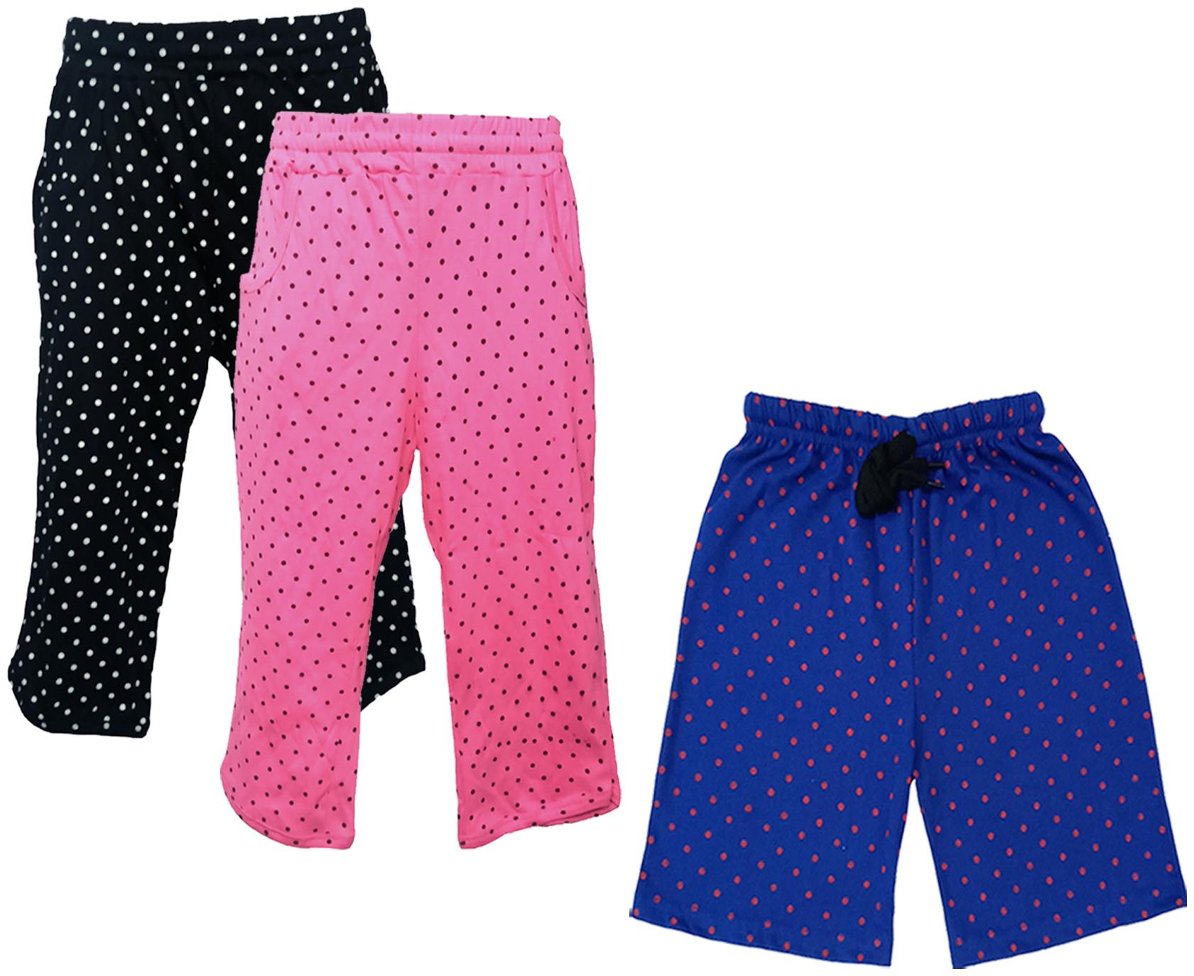 

IndiWeaves Girls Cotton Polka Dots 3 4th Capri and Shorts (Pack of 3) Multi