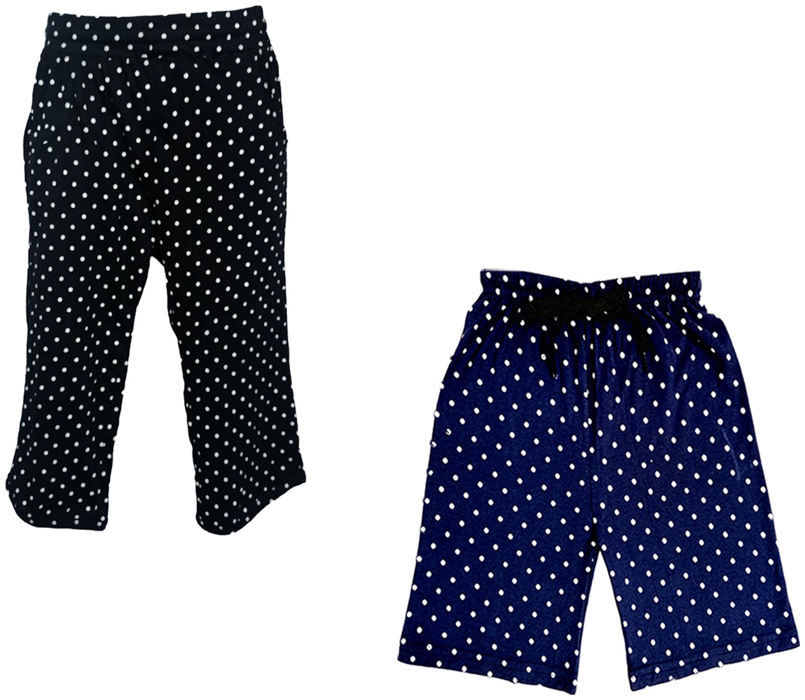 

IndiWeaves Girls Cotton Polka Dots 3 4th Capri and Shorts (Pack of 2) Black Blue