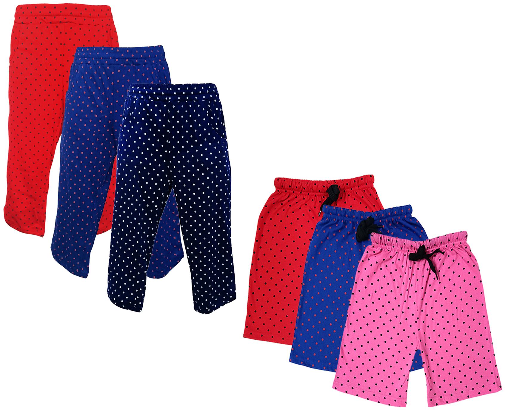 

IndiWeaves Girls Cotton Polka Dots 3 4th Capri and Shorts (Pack of 6) Multi