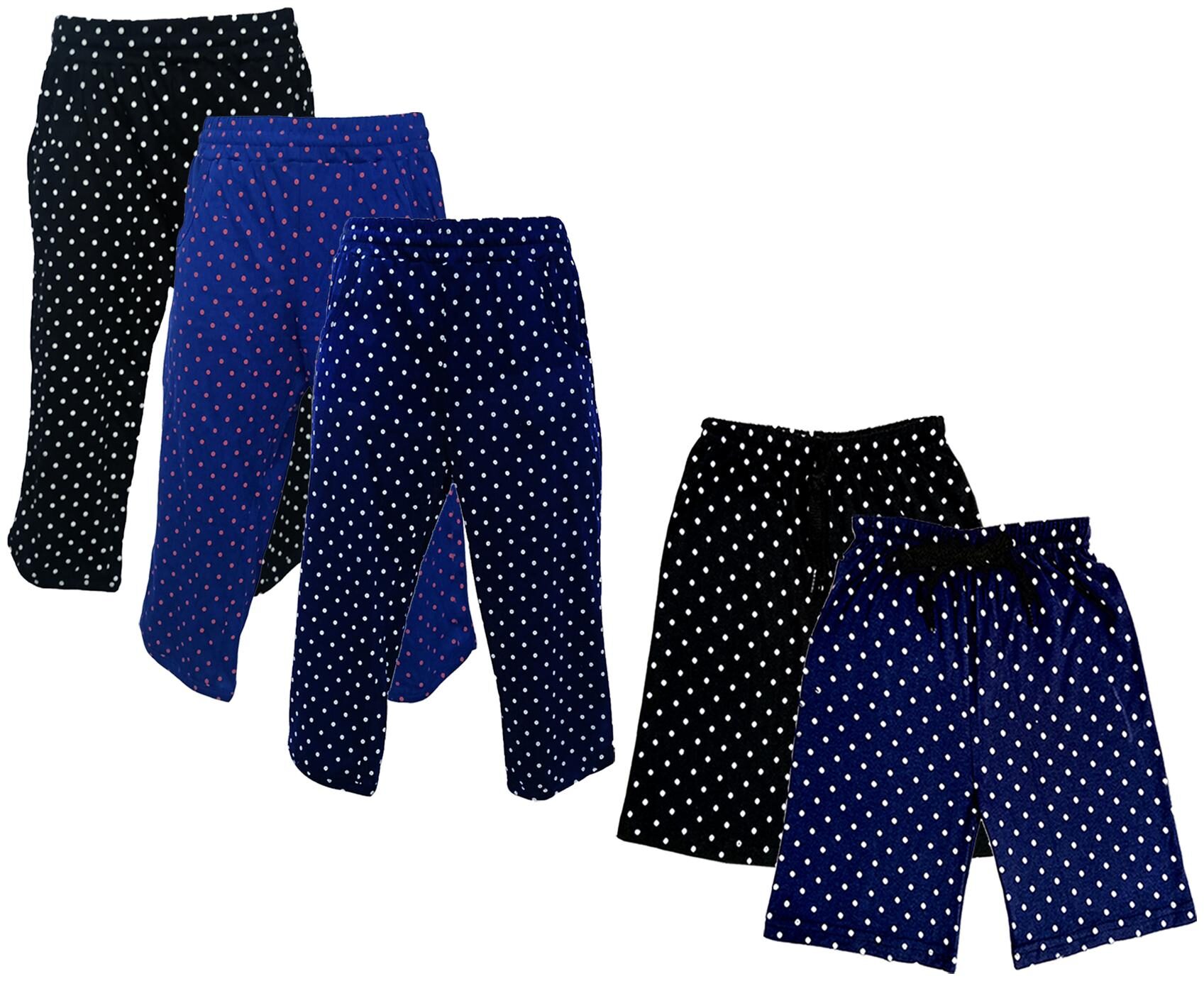 

IndiWeaves Girls Cotton Polka Dots 3 4th Capri and Shorts (Pack of 5) Multi