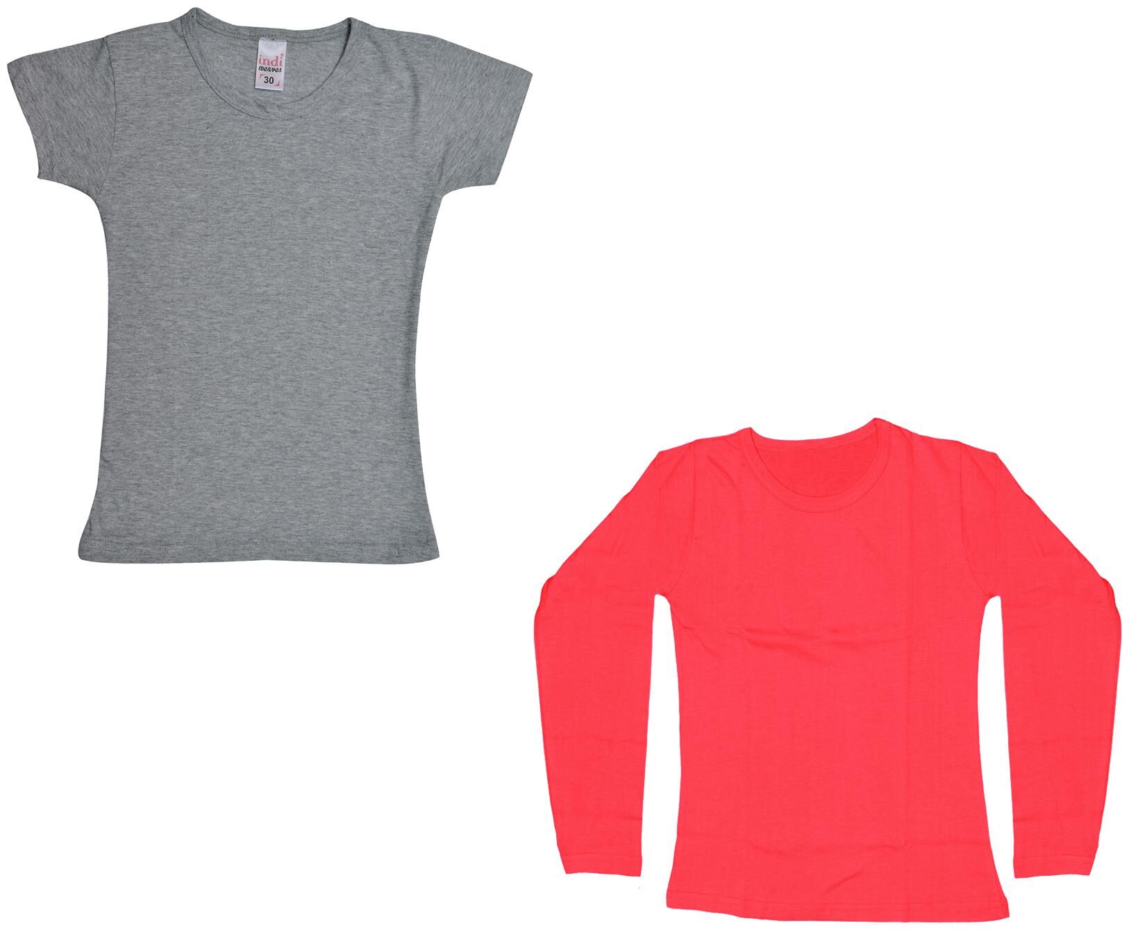 

Indiweaves Girl Cotton Solid T shirt - Multi
