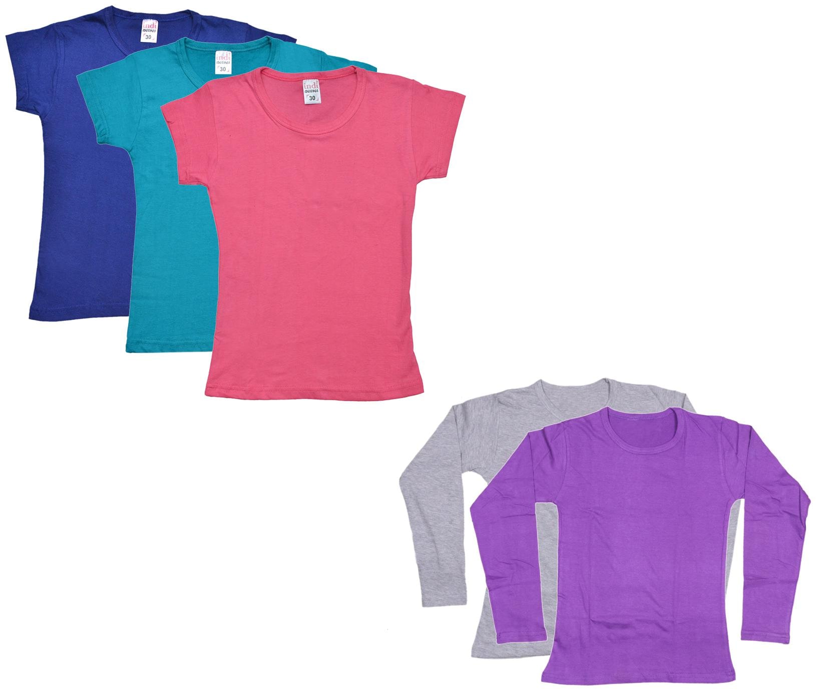 

Indiweaves Girl Cotton Solid T shirt - Multi