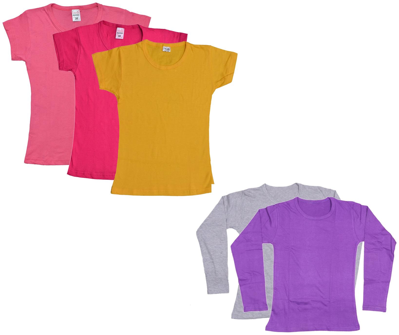 

Indiweaves Girl Cotton Solid T shirt - Multi