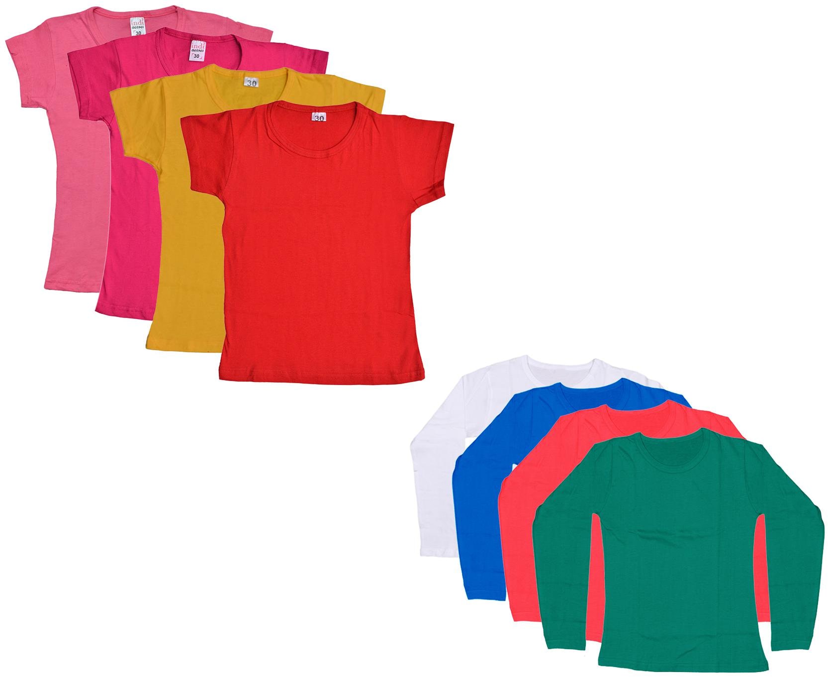 

Indiweaves Girl Cotton Solid T shirt - Multi